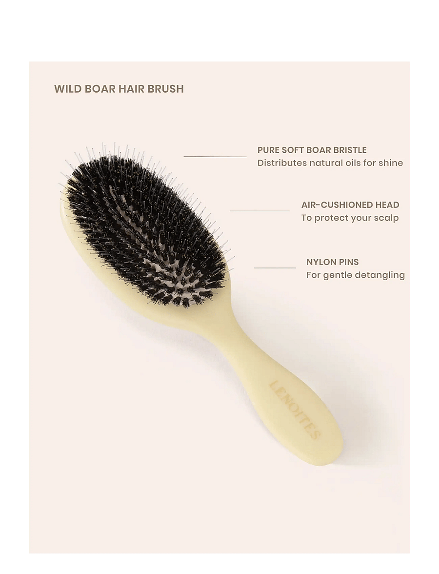Lenoites - Wild Boar Hair Brush with Cleaning Tool - Limited Edition - butter yellow - 2