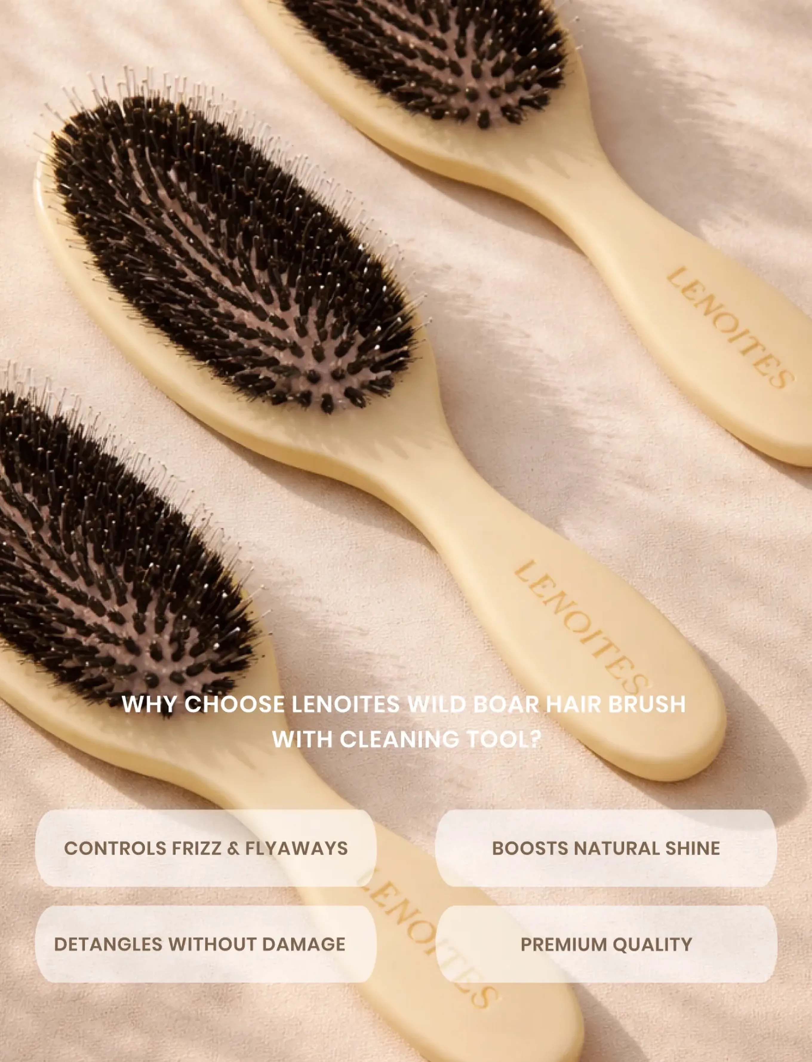 Lenoites - Wild Boar Hair Brush with Cleaning Tool - Limited Edition - butter yellow - 3