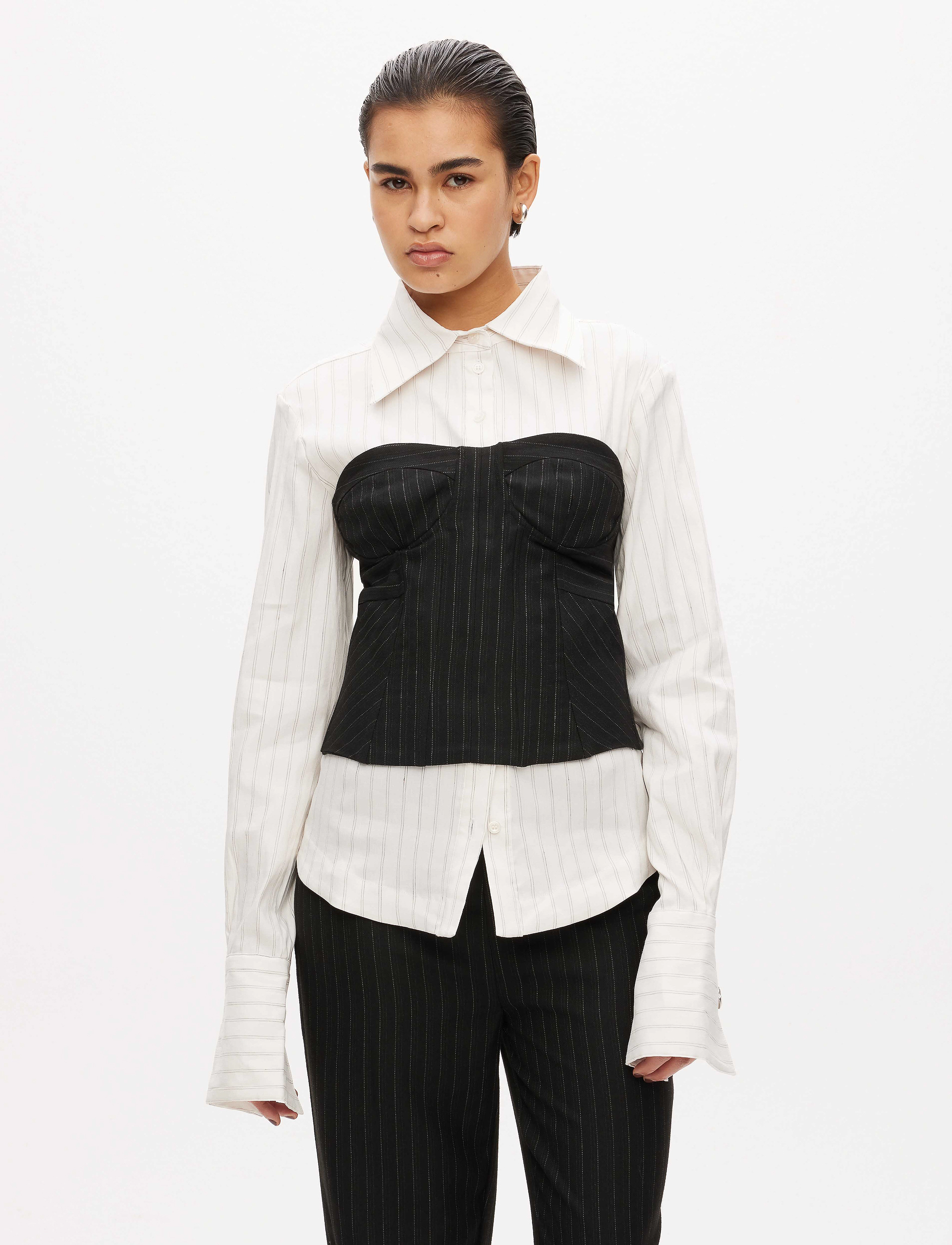Les Coyotes De Paris Constructed Bustier, Kvinder, Pinstribet Bustier, Sort, Str: XL