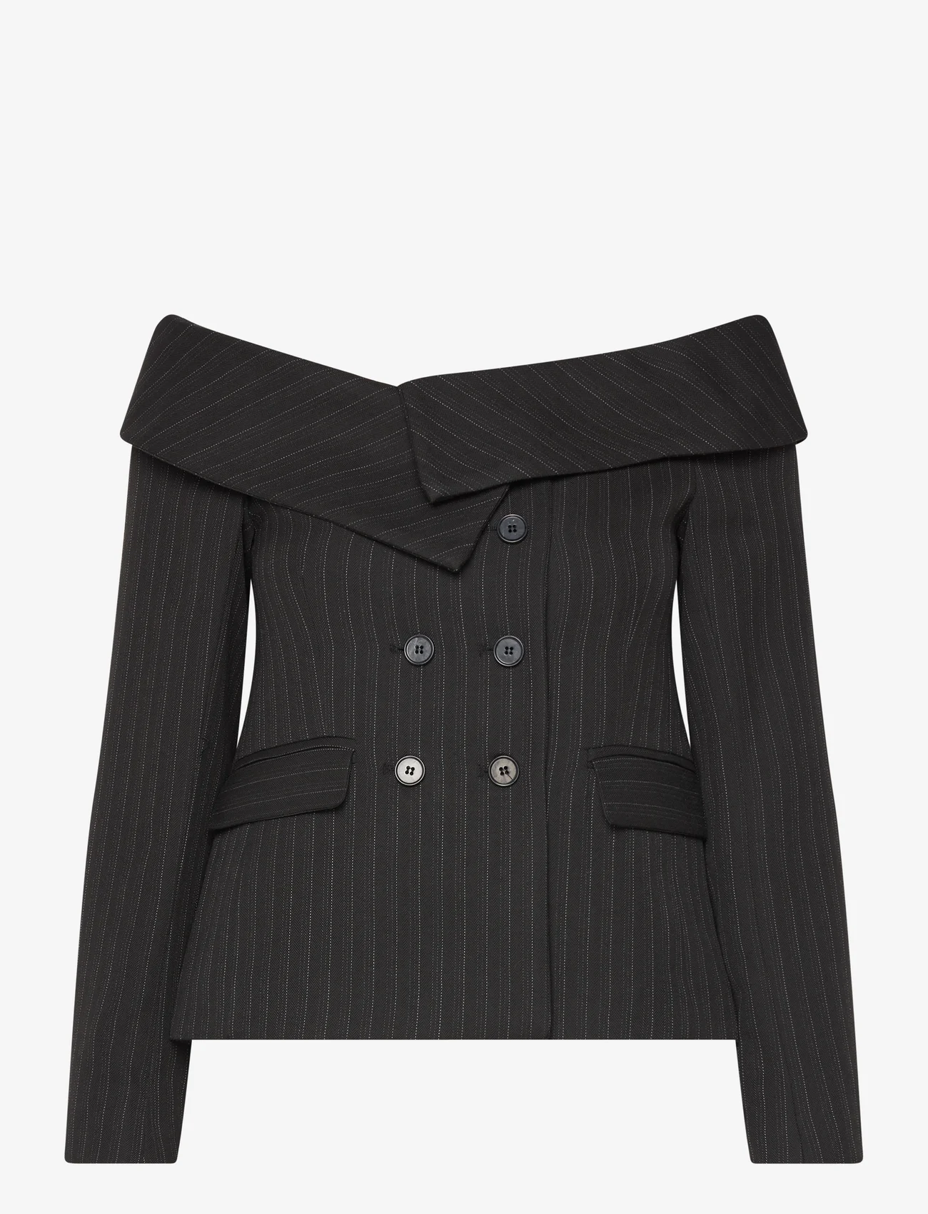 Les Coyotes De Paris - Off shoulder suiting top - ballīšu apģērbs par outlet cenām - black pinstripe - 0