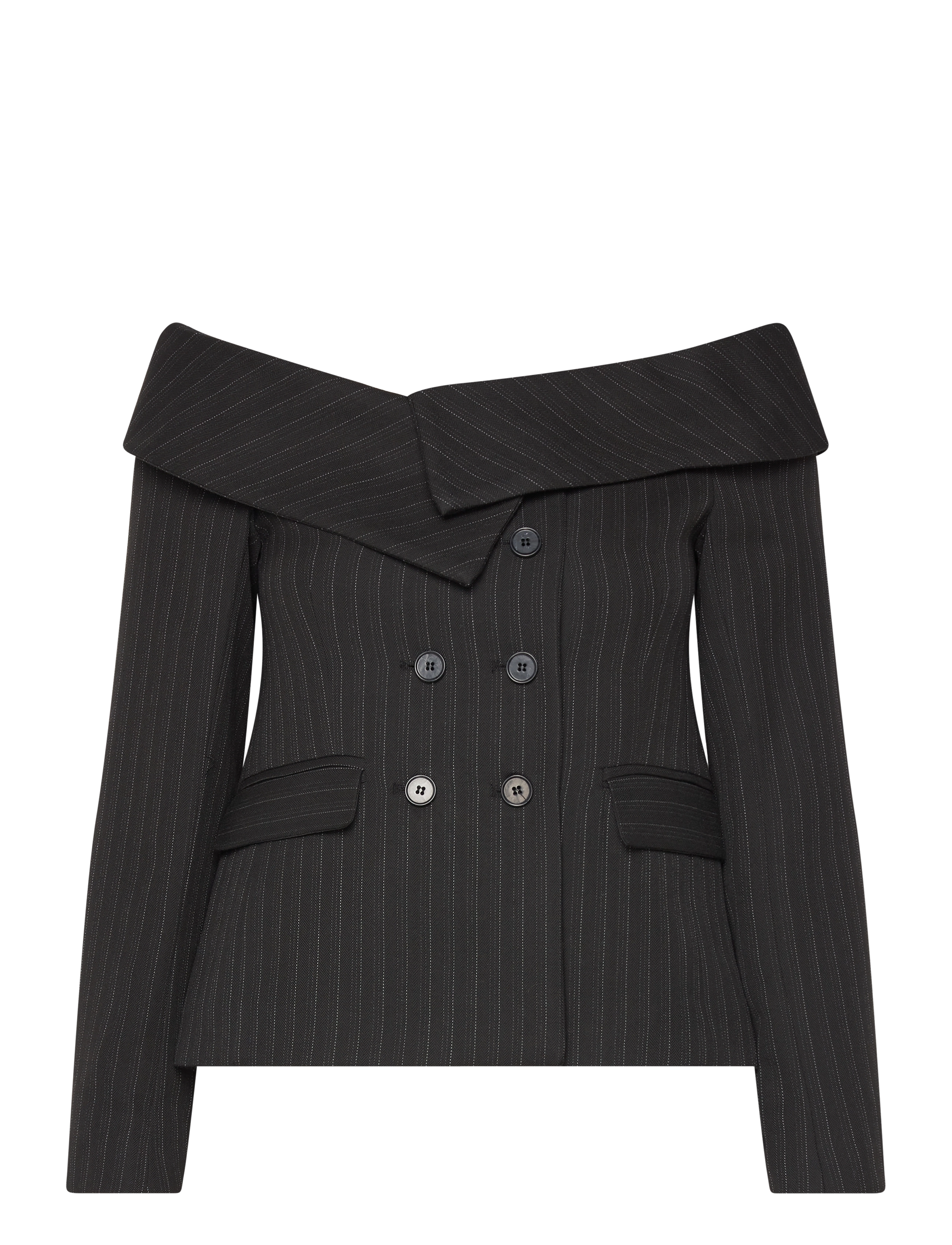 Off shoulder suiting top - BLACK PINSTRIPE