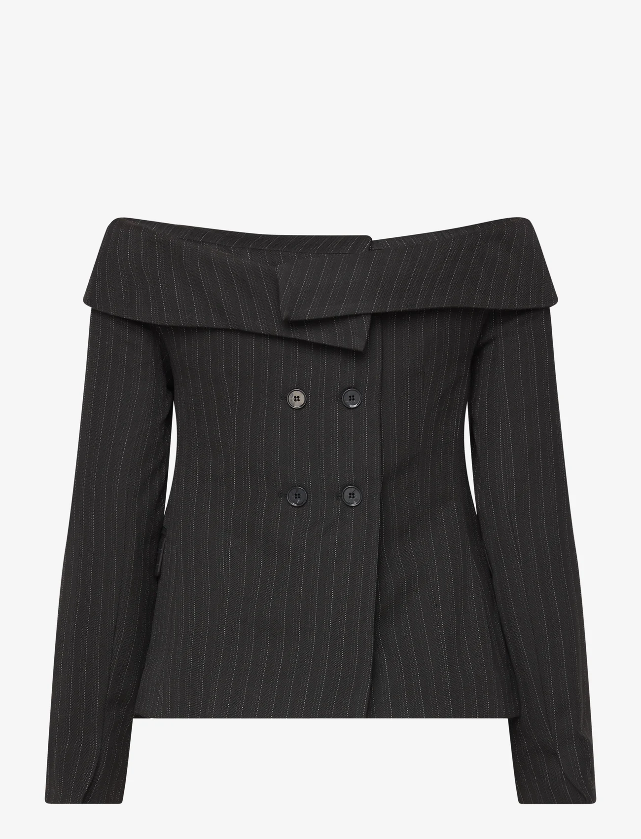Les Coyotes De Paris - Off shoulder suiting top - ballīšu apģērbs par outlet cenām - black pinstripe - 1