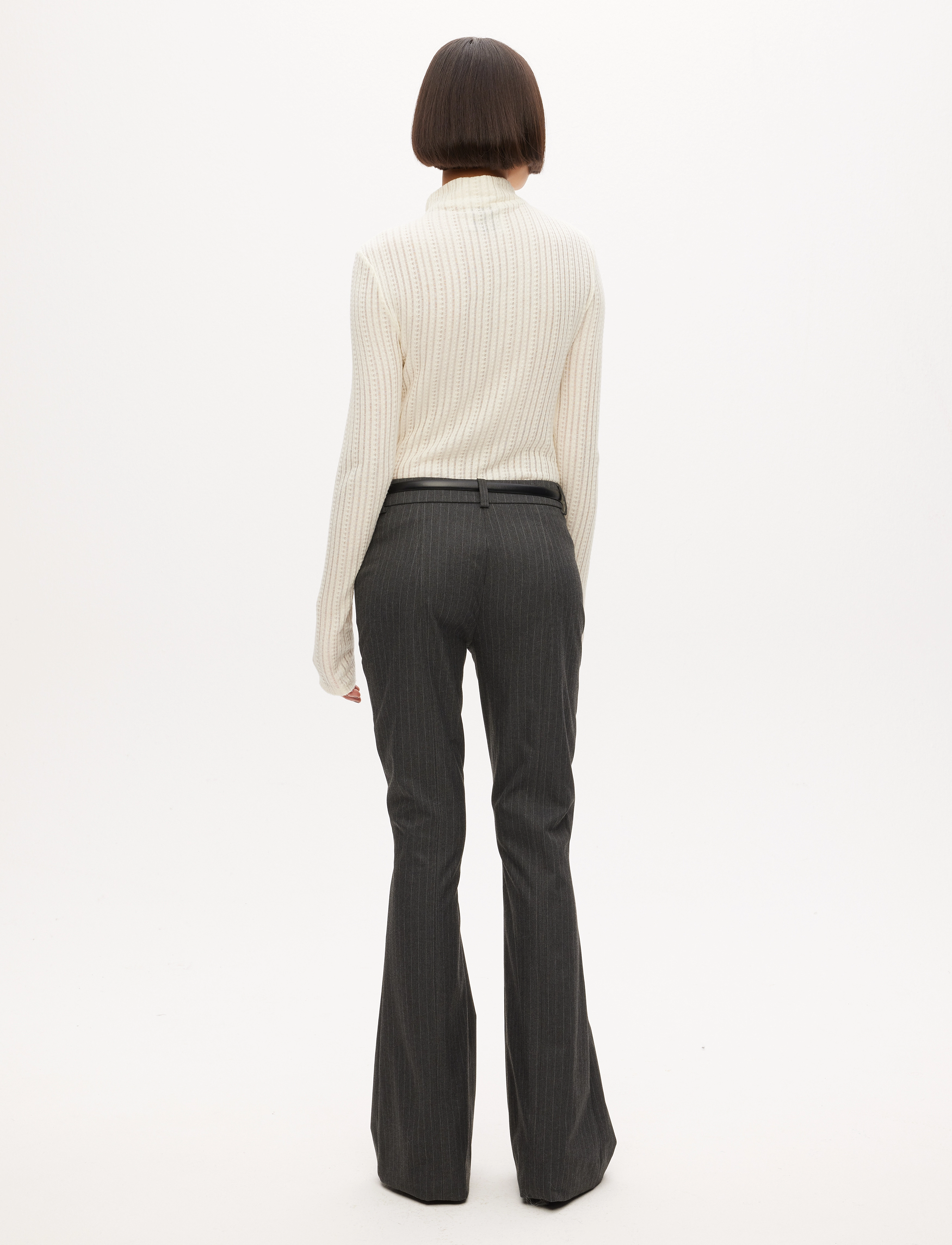 Les Coyotes De Paris - Mid waist flare trousers - women - grey pinstripe - 3