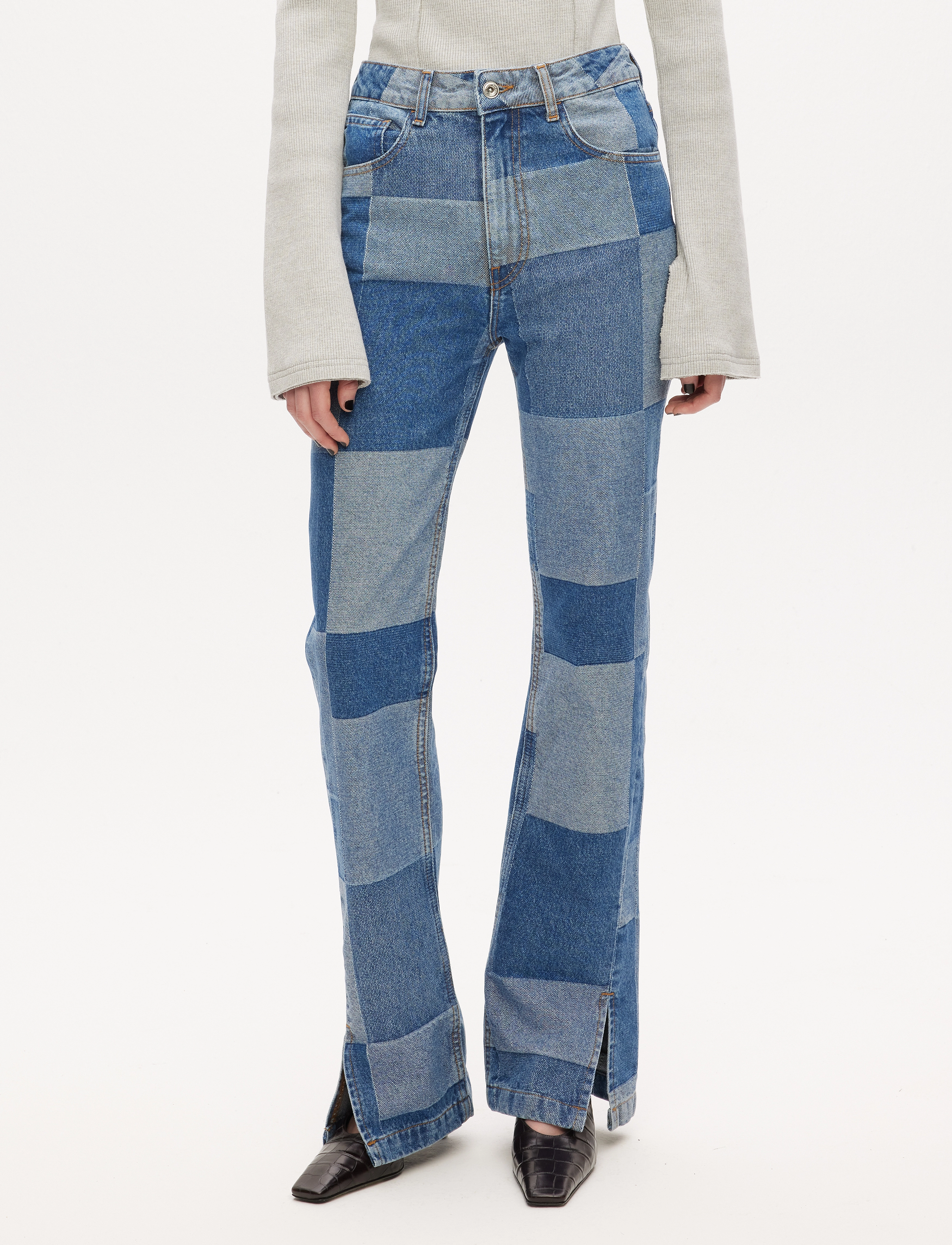 Les Coyotes De Paris Flare Patchwork Denim, 26, Jeans, Blau - Flares, Frauen