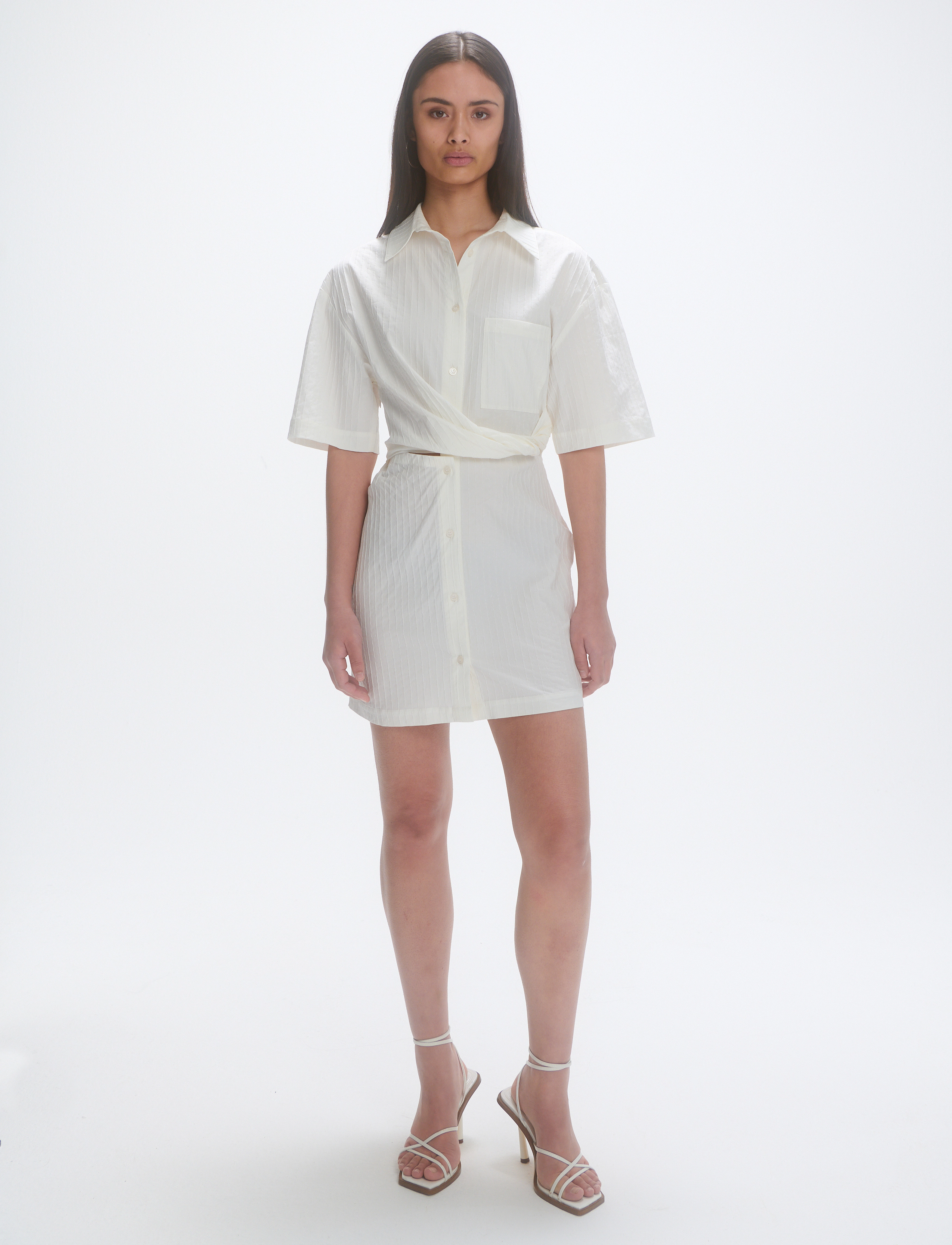Les Coyotes De Paris Deconstructed short sleeve dress - Korte jurken - IRREGULAR WHITE STRIPE / white