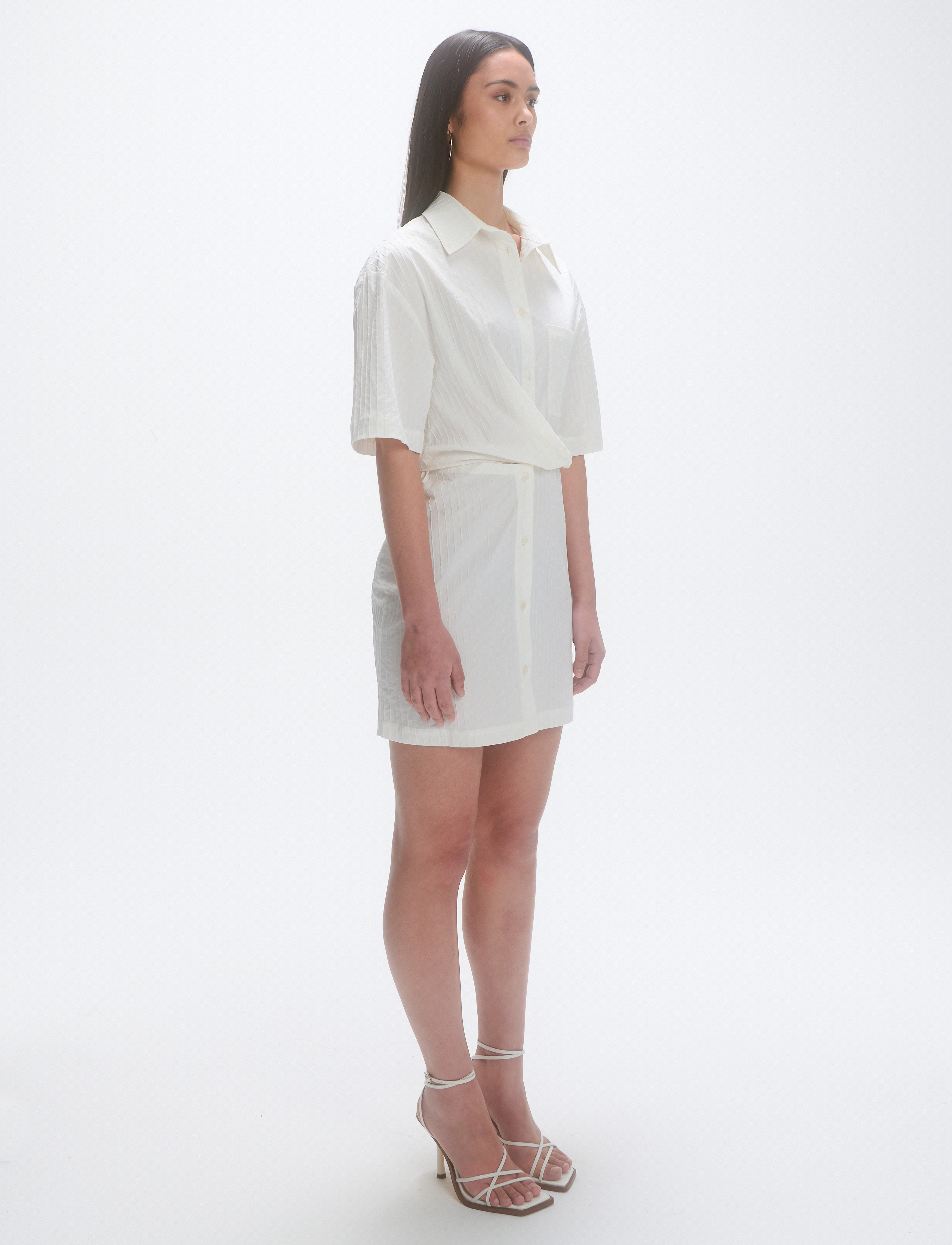 Les Coyotes De Paris - Deconstructed short sleeve dress - irregular white stripe - 3