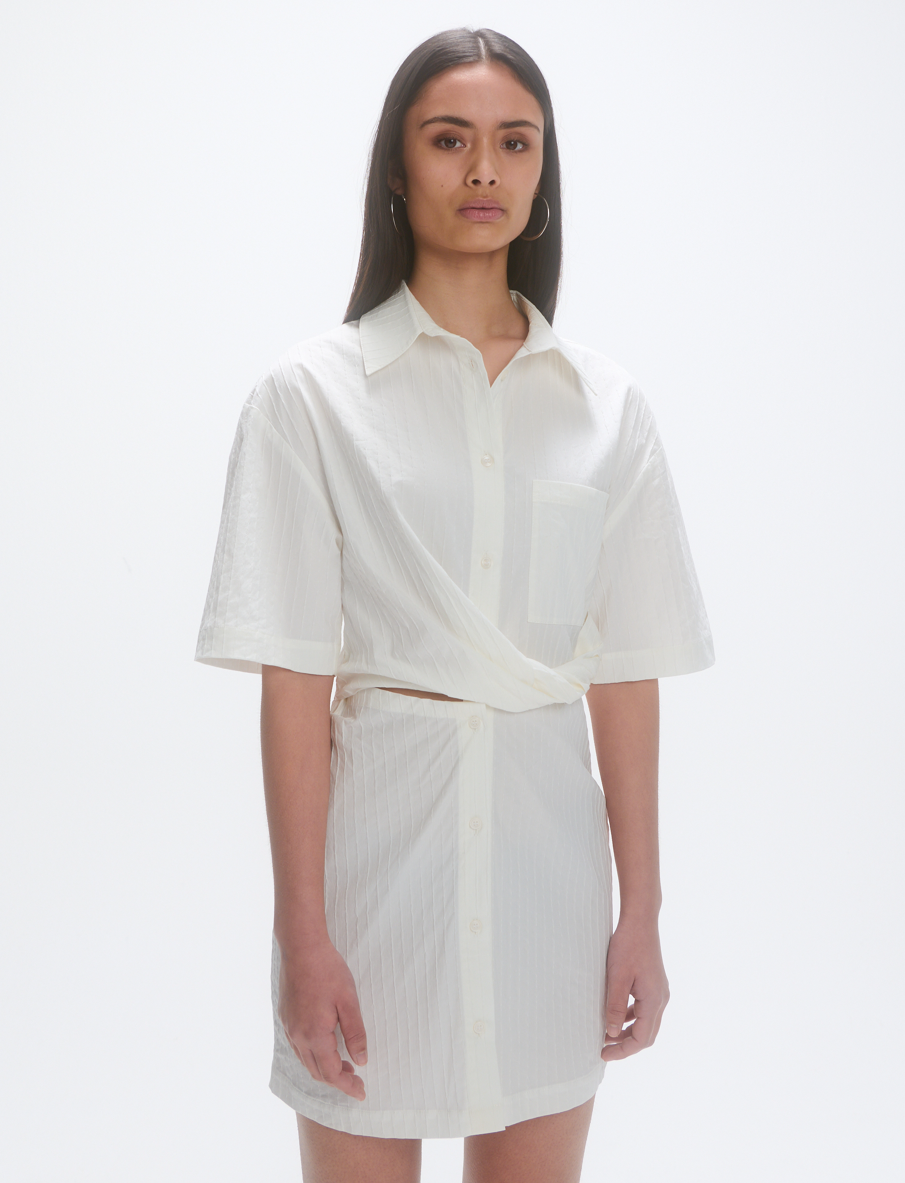 Les Coyotes De Paris - Deconstructed short sleeve dress - irregular white stripe - 4