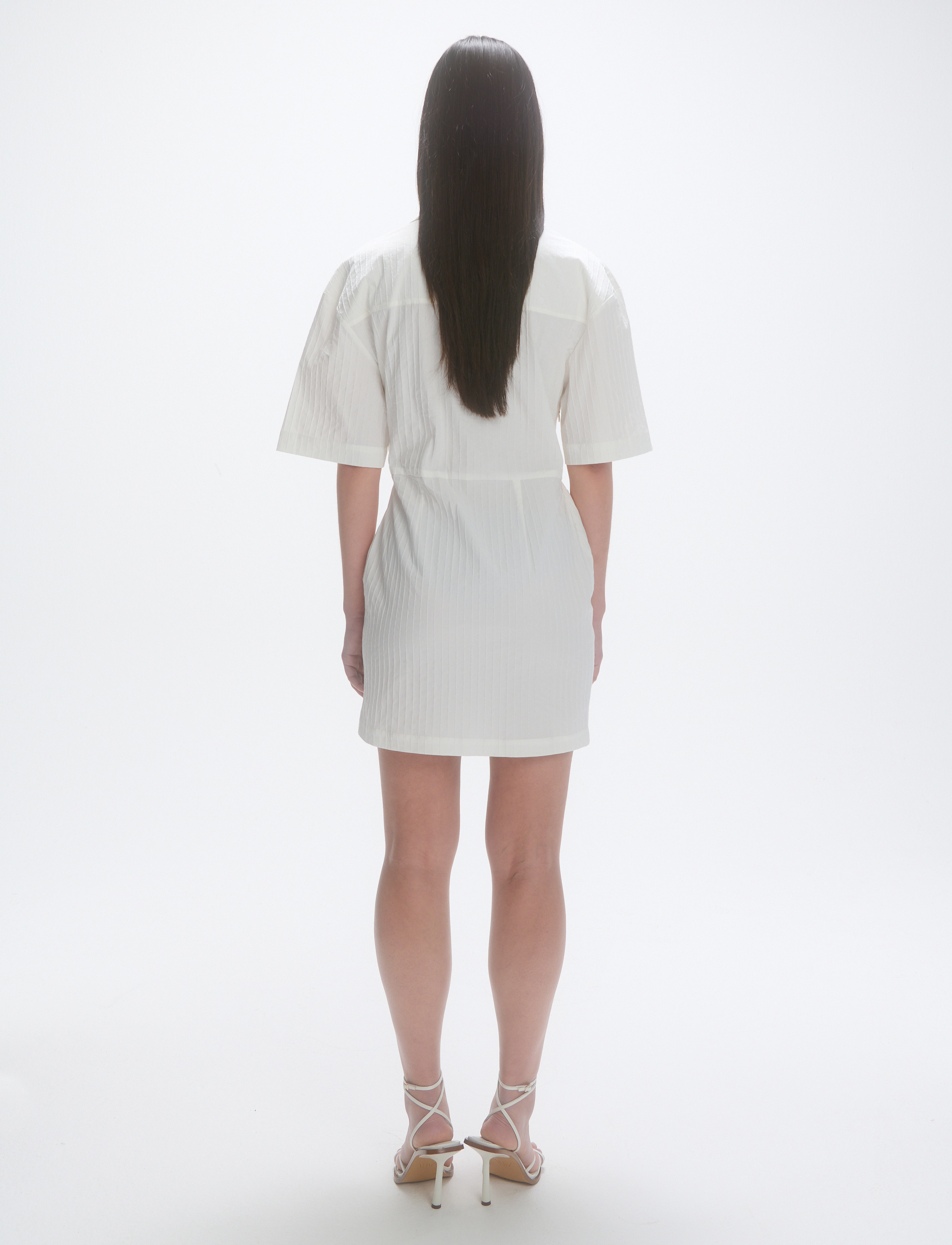 Les Coyotes De Paris - Deconstructed short sleeve dress - irregular white stripe - 5