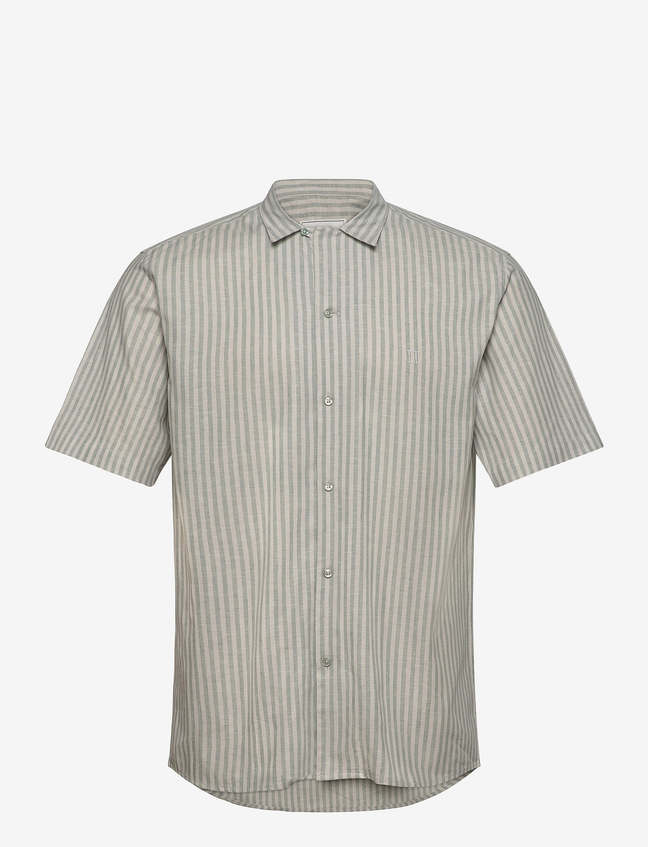 Simon Linen Shirt SS - LIGHT GREY MELANGE/PETROL BLUE