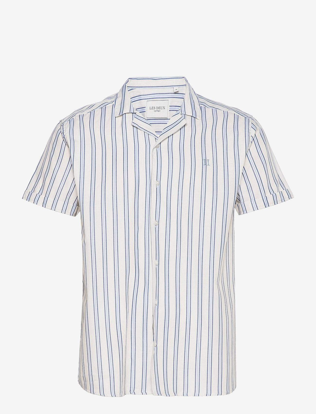 Simon Stripe ss  Poplin Shirt - OFF WHITE/DARK NAVY