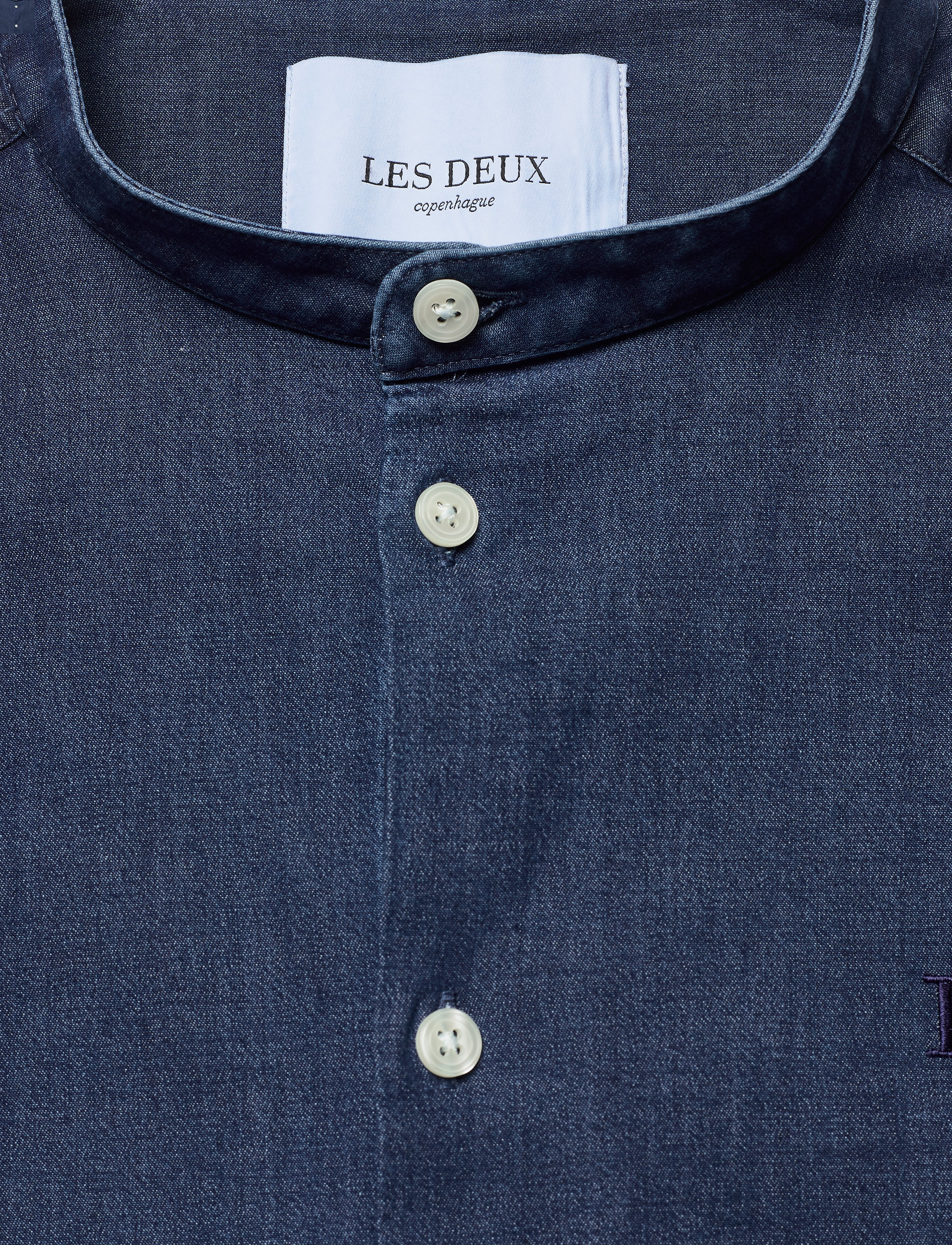 Les Deux - Lee Chambray Mandarin Shirt - dark navy - 2