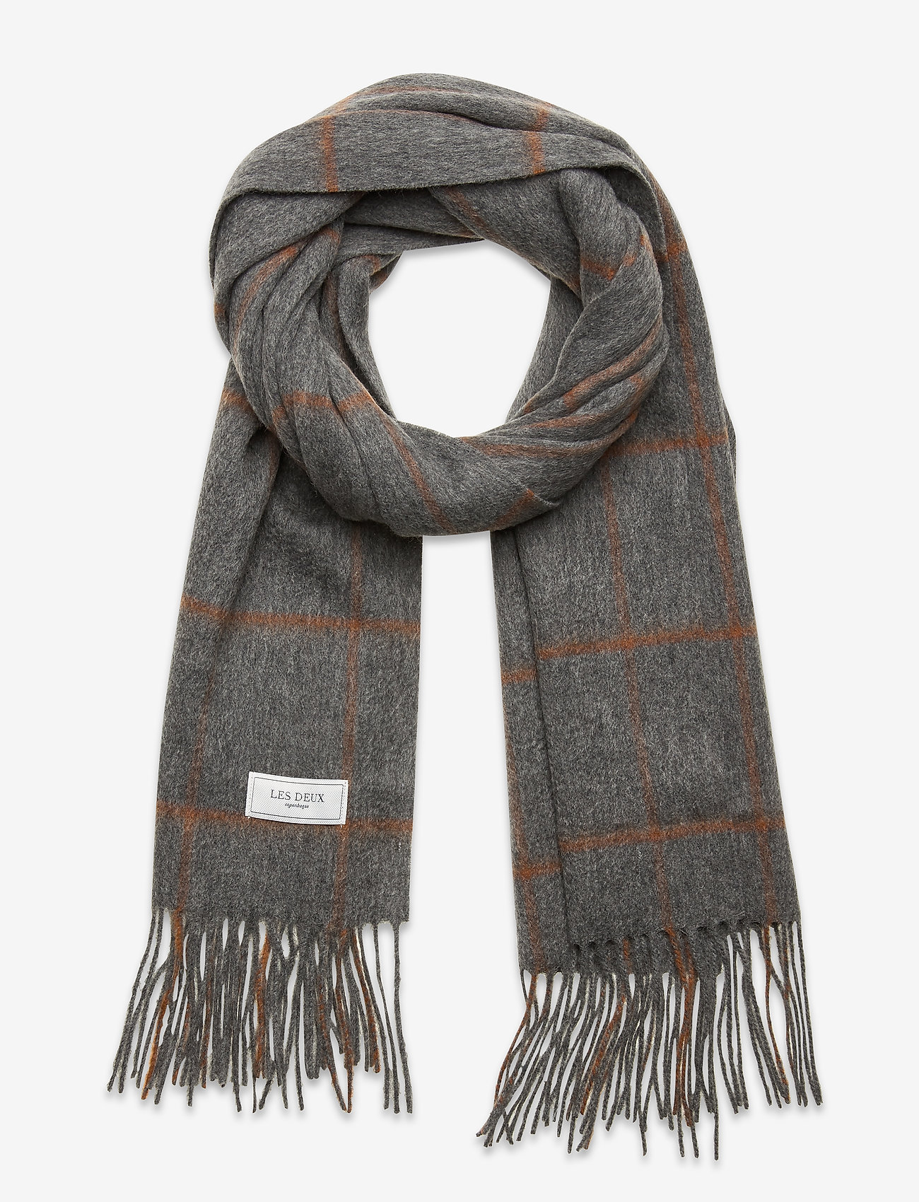 Les Deux - Les Deux Check Wool Scarf - light grey melange/rusty brown - 0
