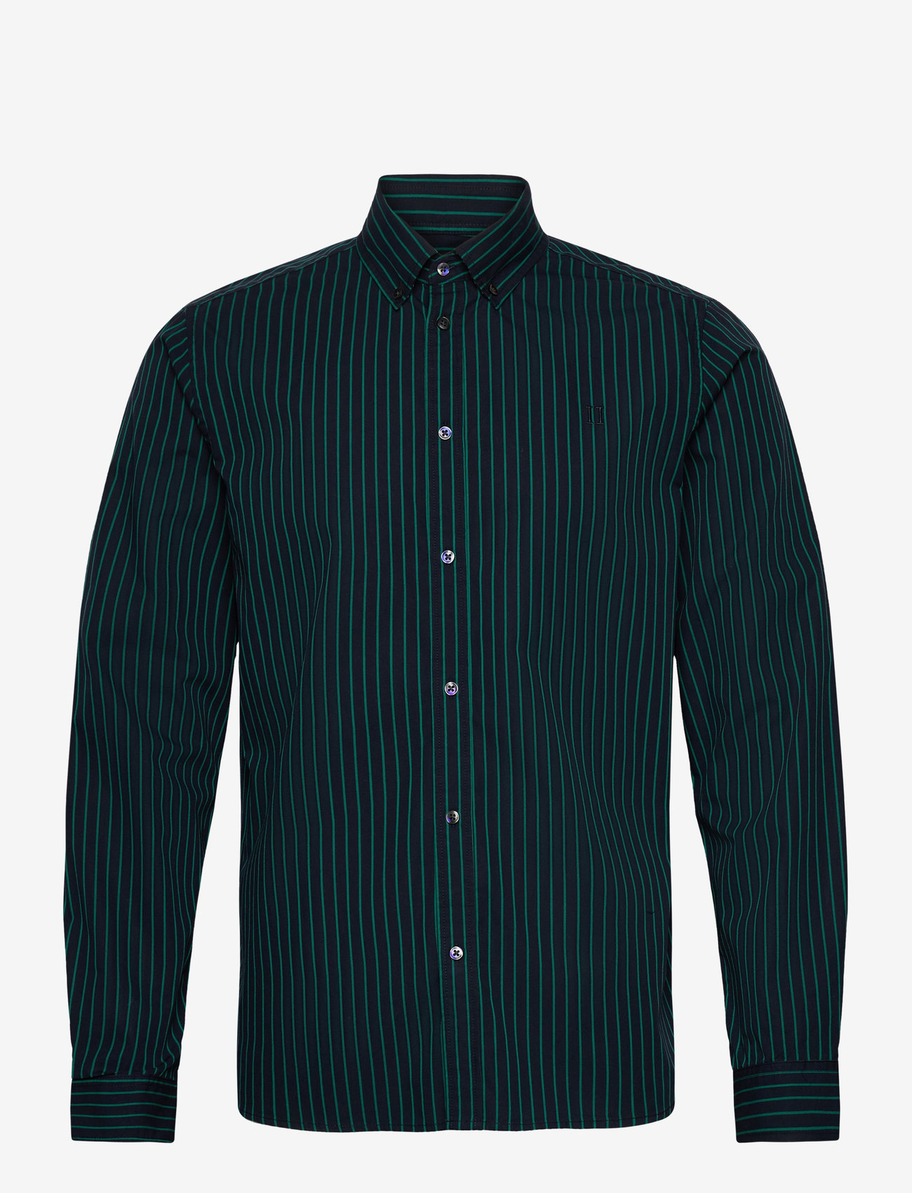 Les Deux - Kristian Stripe Poplin Shirt - stribede skjorter - dark navy/posy green - 0