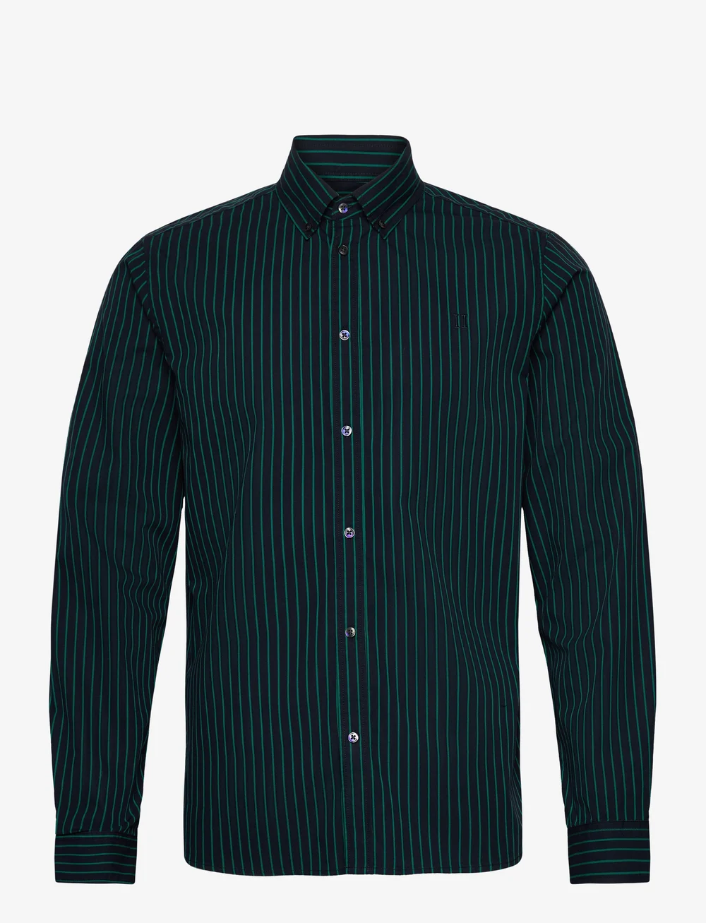 Les Deux - Kristian Stripe Poplin Shirt - stribede skjorter - dark navy/posy green - 0