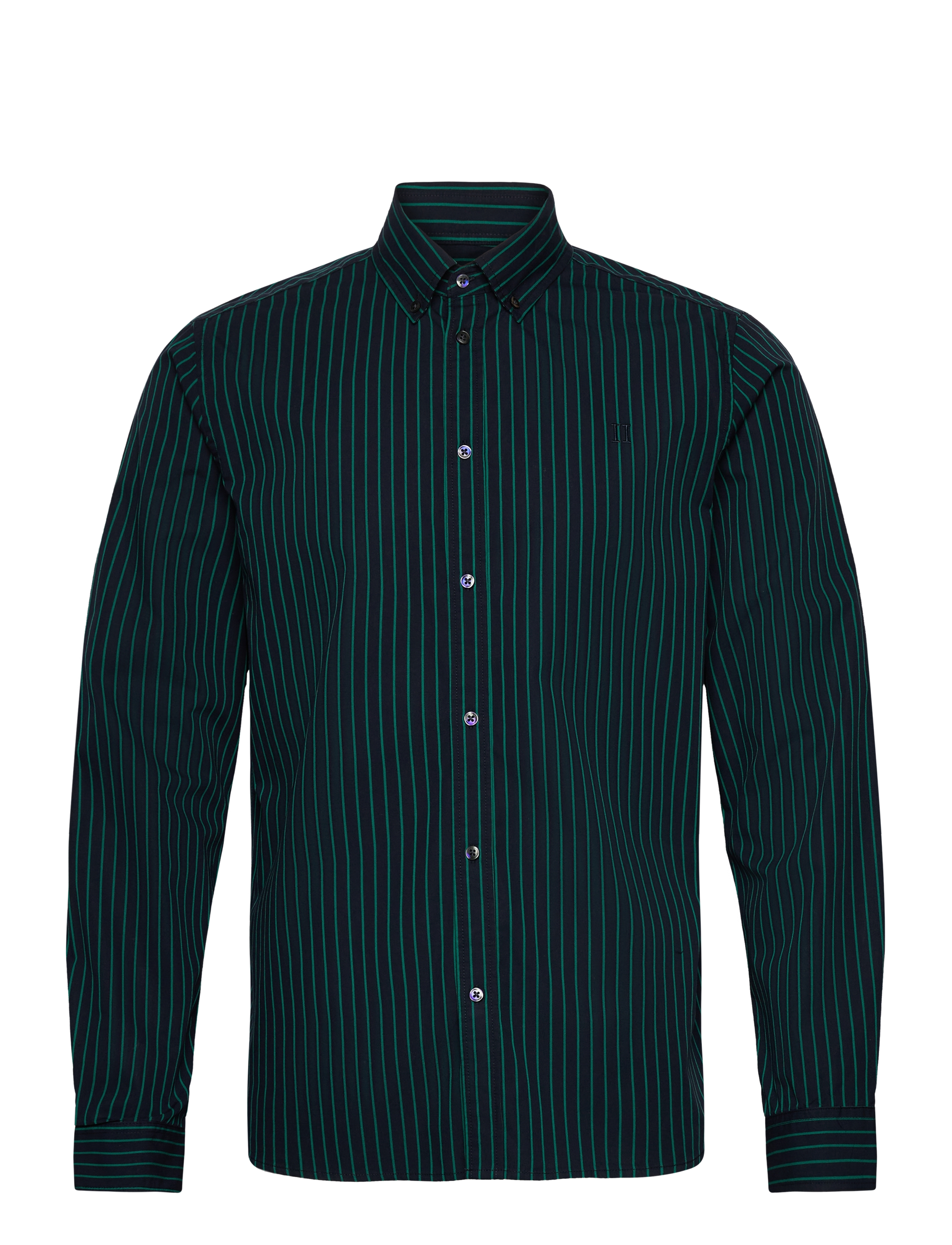 Les Deux Kristian Stripe Poplin Shirt - Clothing - DARK NAVY/POSY GREEN / navy