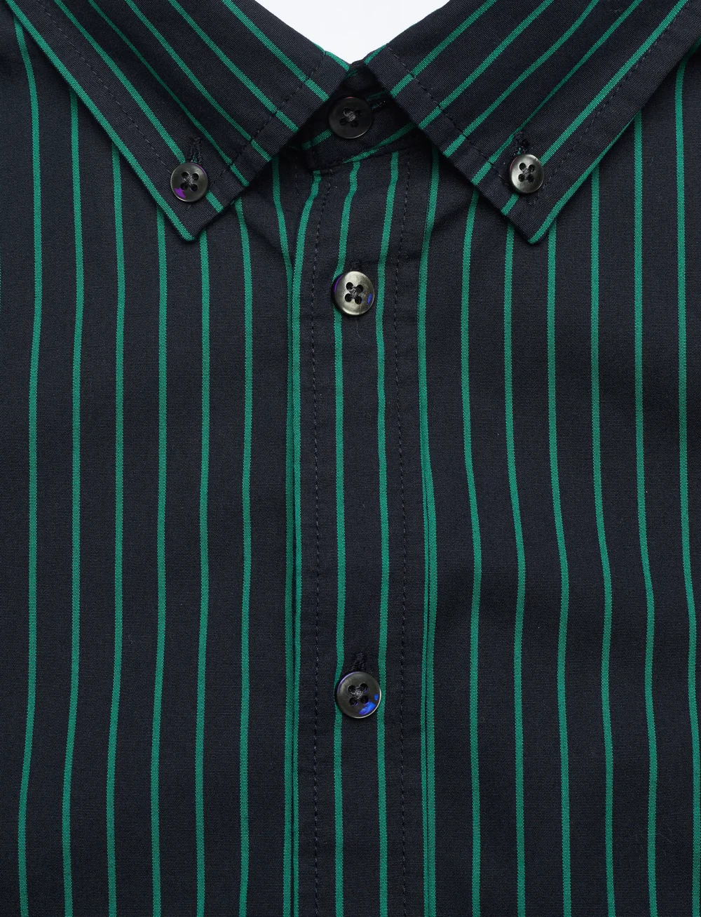 Les Deux - Kristian Stripe Poplin Shirt - stribede skjorter - dark navy/posy green - 2