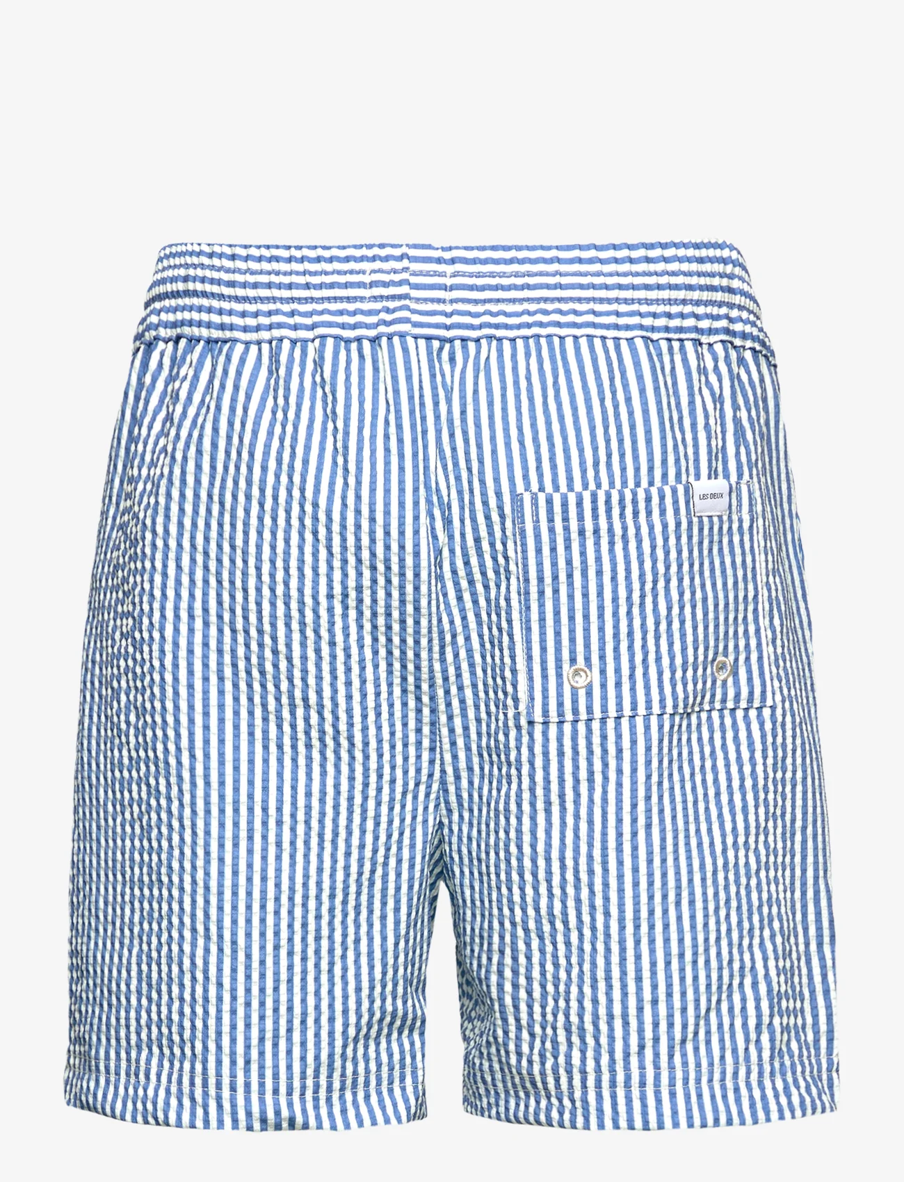 Les Deux - Stan Stripe Seersucker Swim Shorts - swimshorts - washed denim blue/light ivory - 1