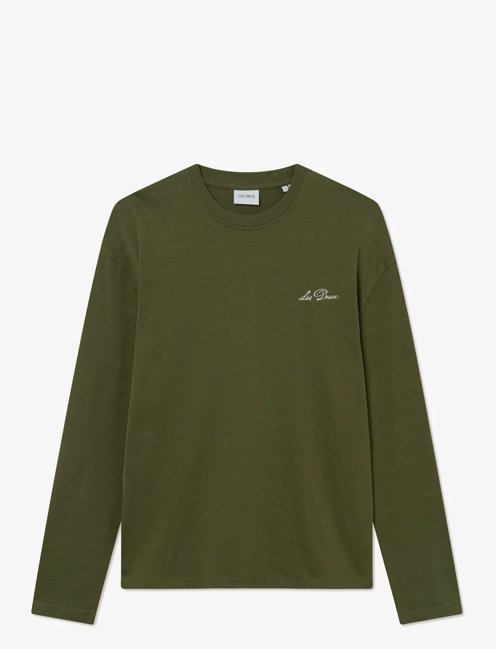 Les Deux - Crew LS T-Shirt - langærmede t-shirts - chive green/light ivory - 1