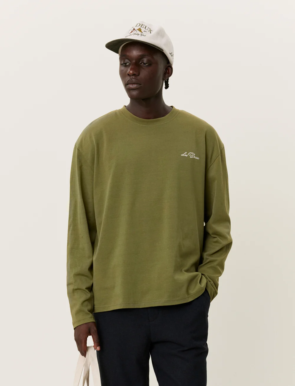 Les Deux - Crew LS T-Shirt - langærmede t-shirts - chive green/light ivory - 0