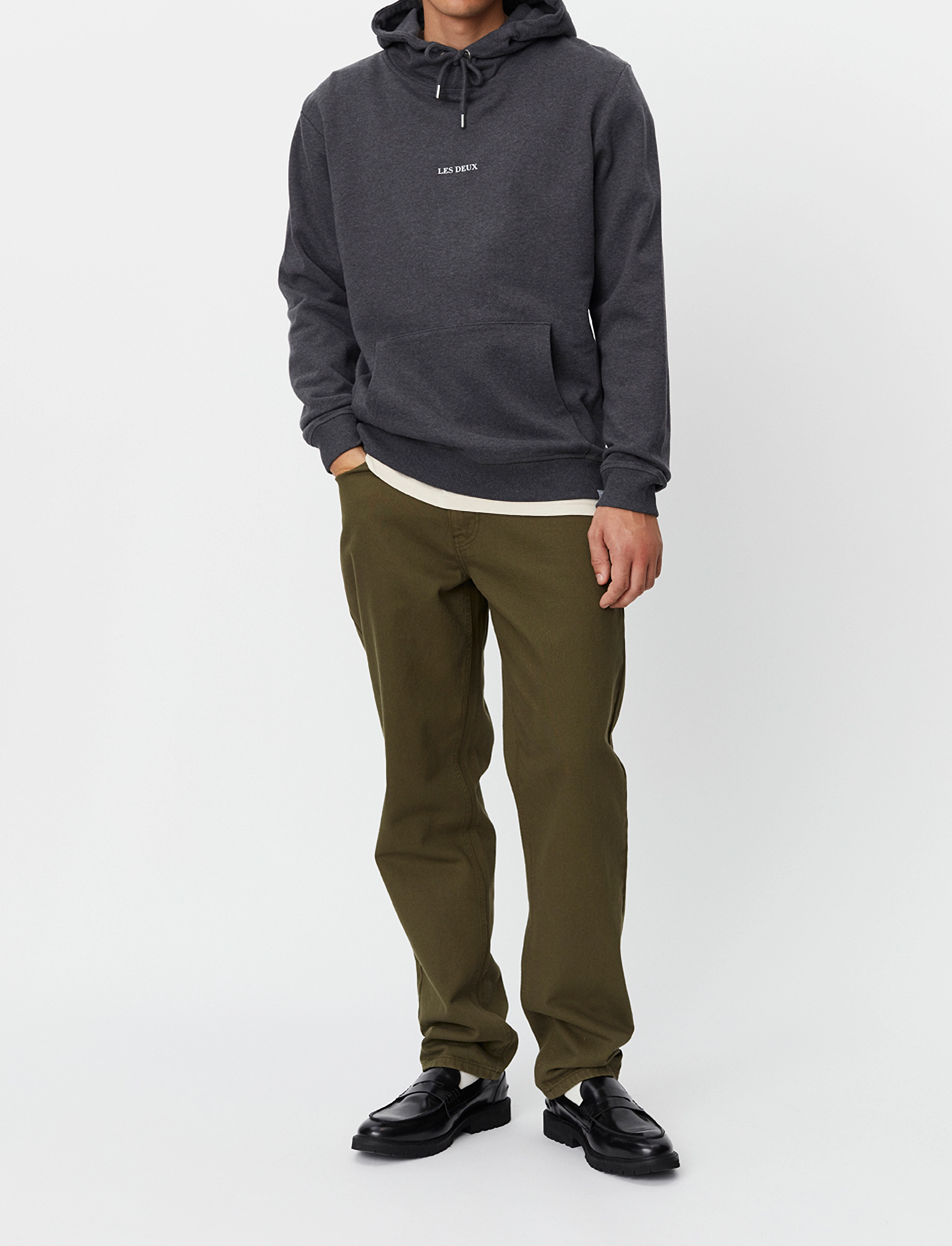 Les Deux - Lens Hoodie - Seasonal - charcoal melange/white - 2