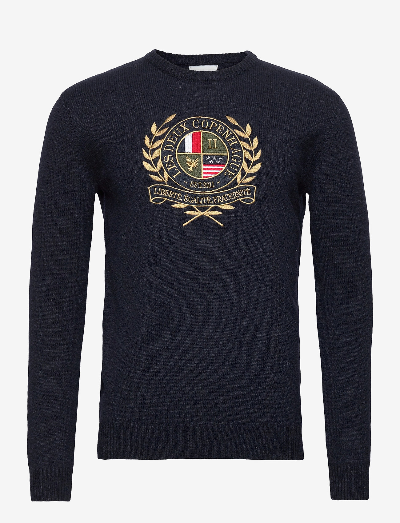 Les Deux - Egalité Knit - dark navy with multicolor artwork - 0