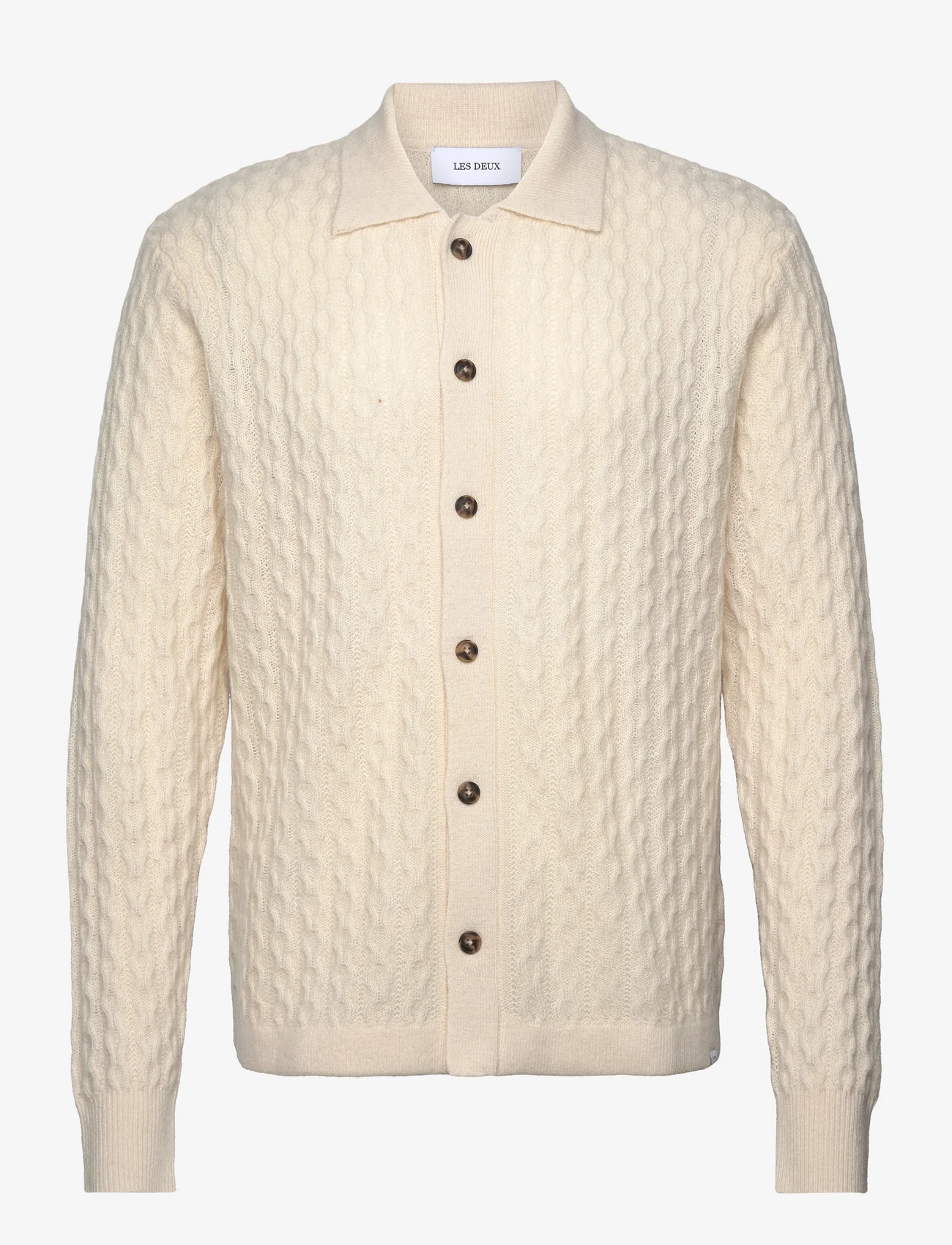 Les Deux - Garret Knit LS Shirt - knitted polos - ivory - 0