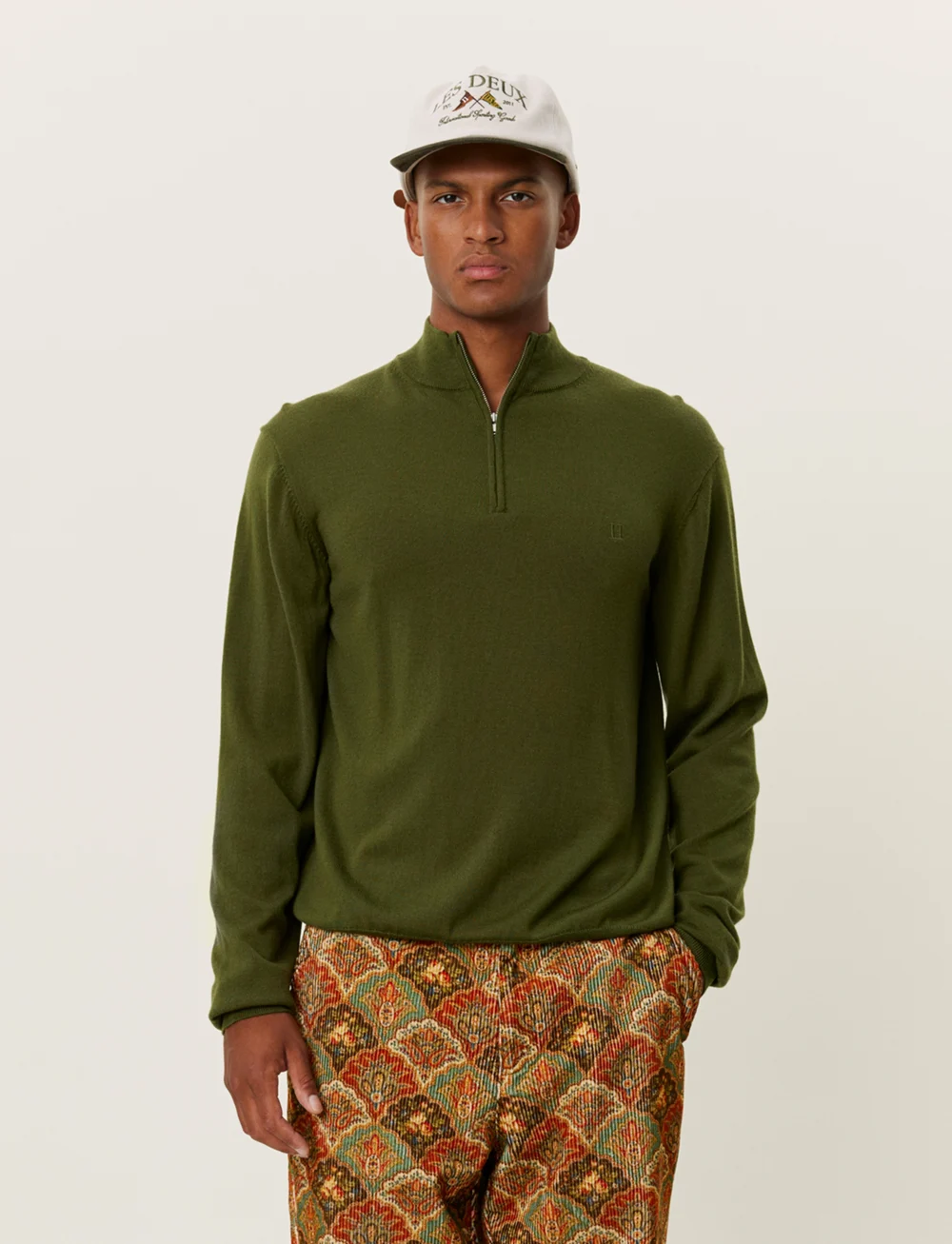 Les Deux - Greyson Half-Zip Merino Knit - pullover mit halbem reißverschluss - chive green - 0