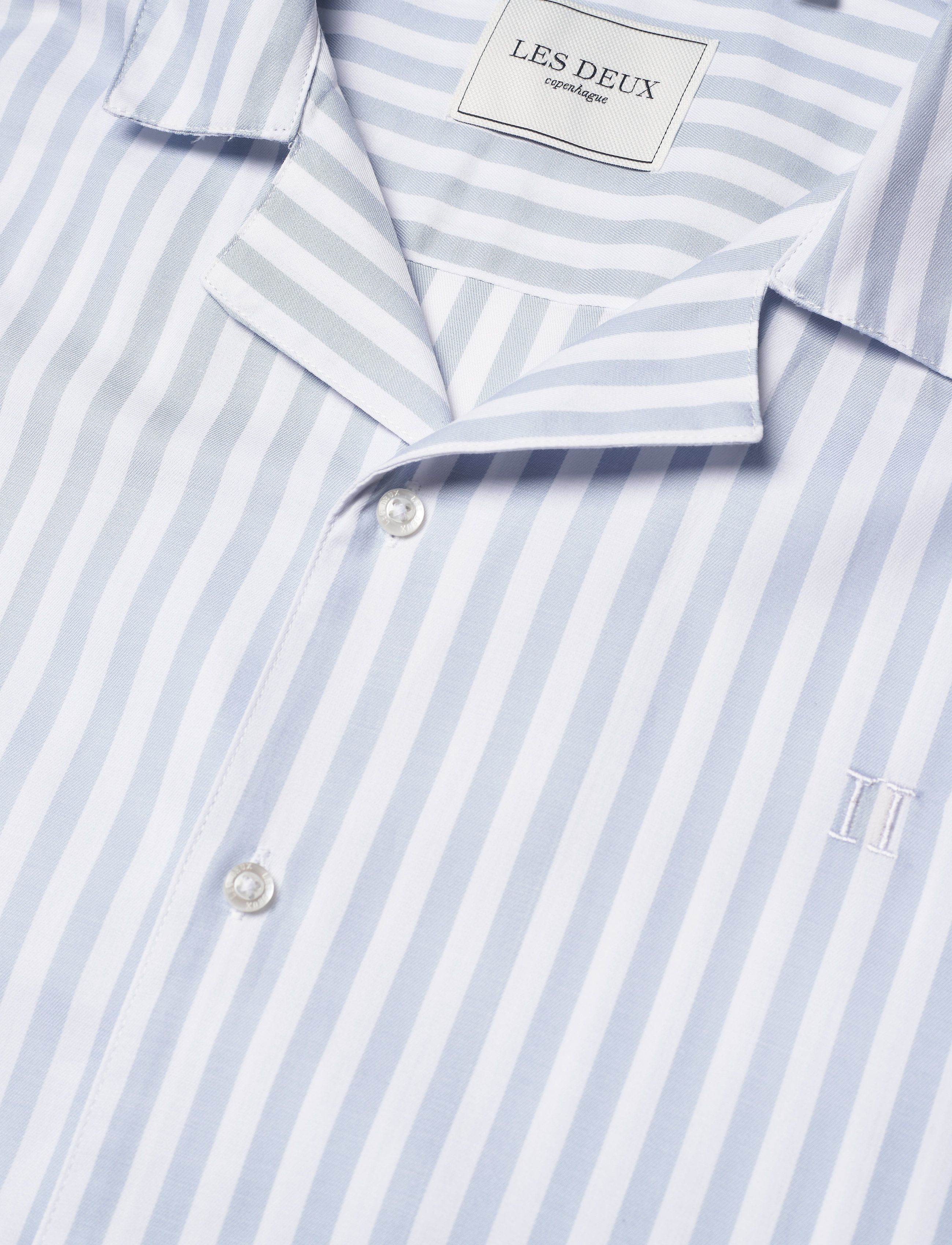 Les Deux - Simon Stripe ss  Poplin Shirt - dust blue/white - 3