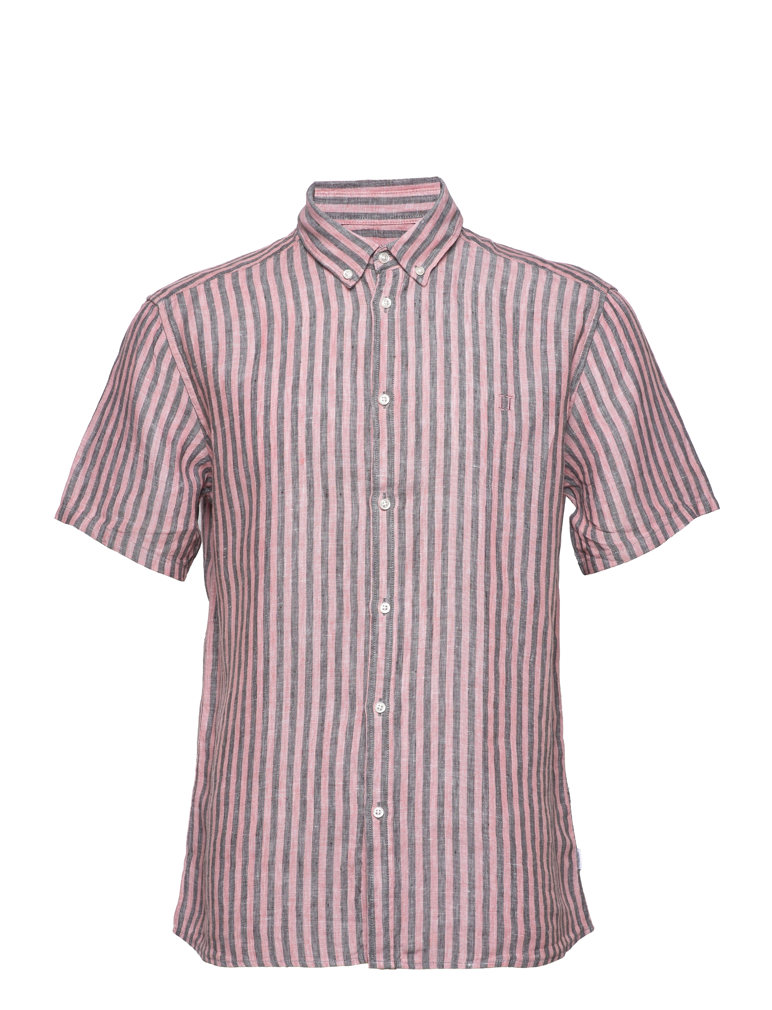 Les Deux - Chris Stripe Linen SS Shirt - raven/ash rose - 0