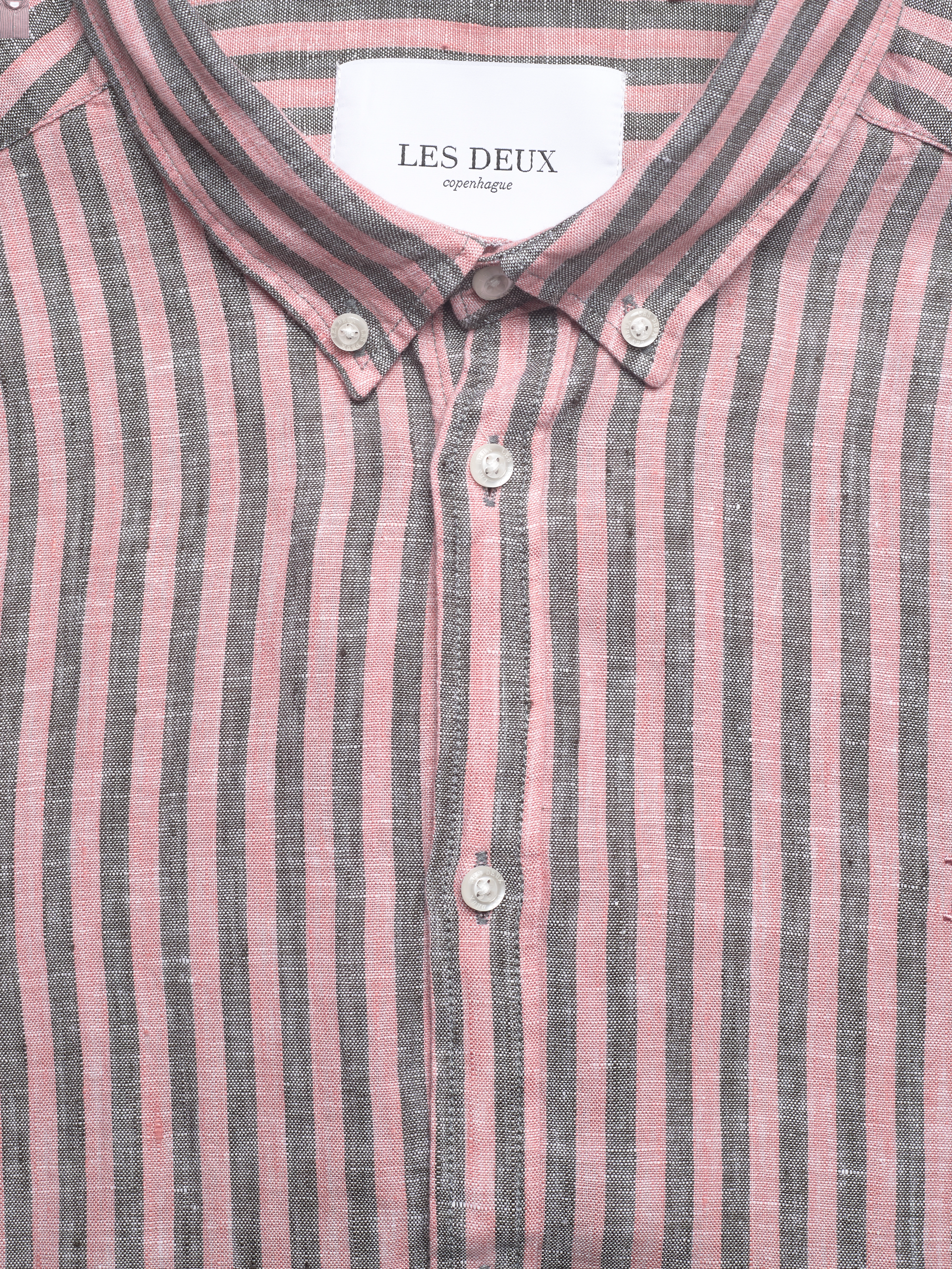 Les Deux - Chris Stripe Linen SS Shirt - raven/ash rose - 3