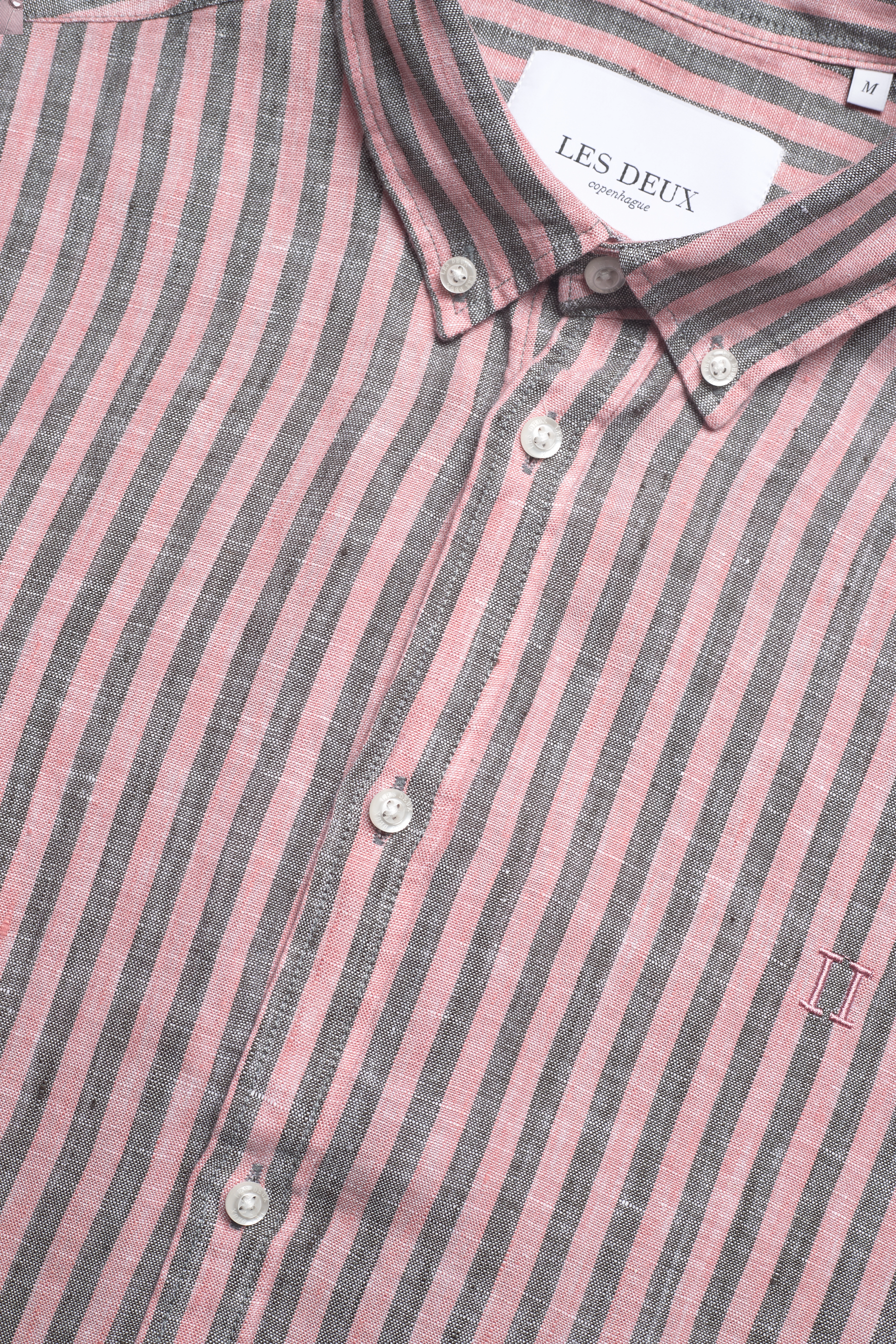 Les Deux - Chris Stripe Linen SS Shirt - raven/ash rose - 4