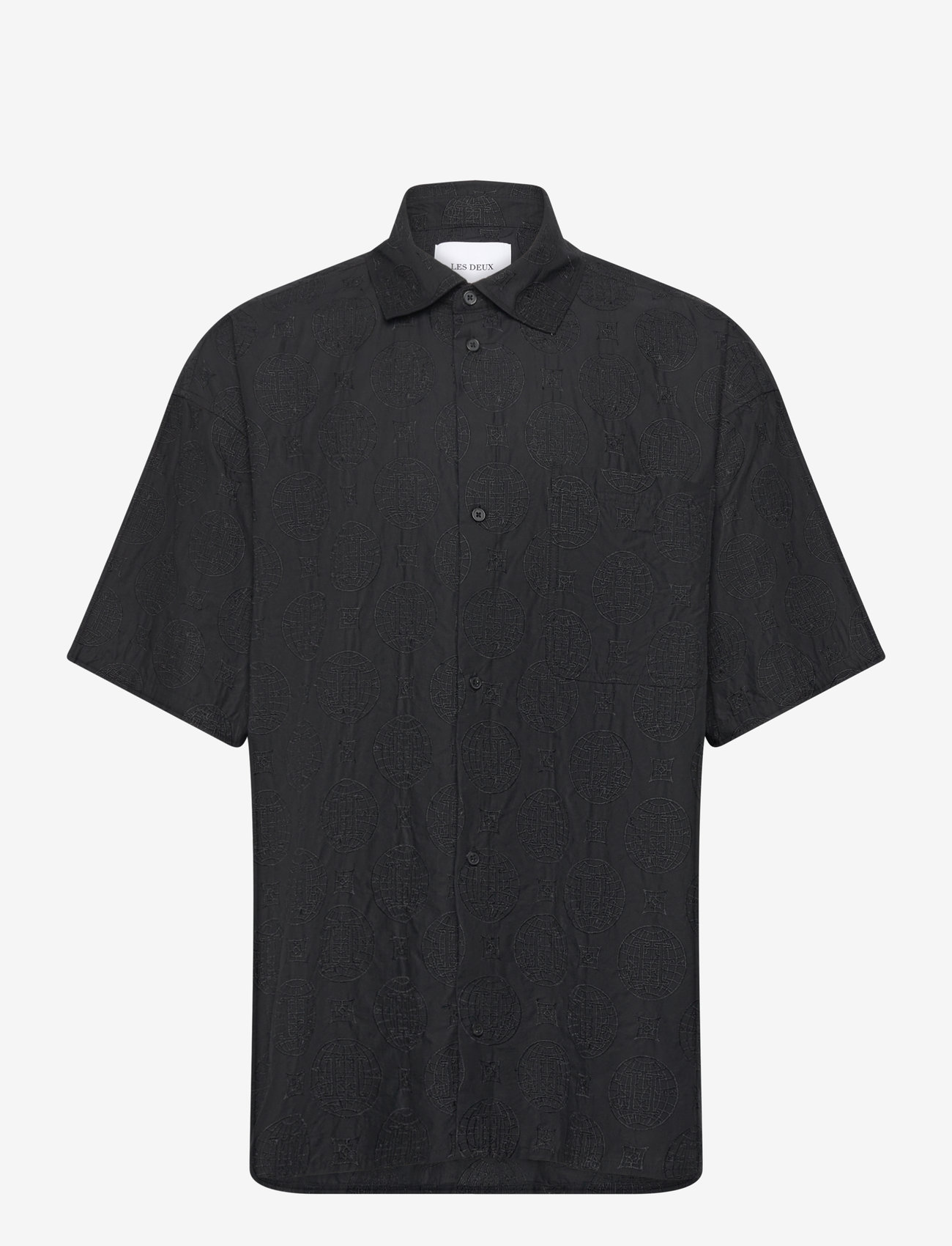 Les Deux - Globe Loose SS Shirt - kurzarmhemden - black - 0