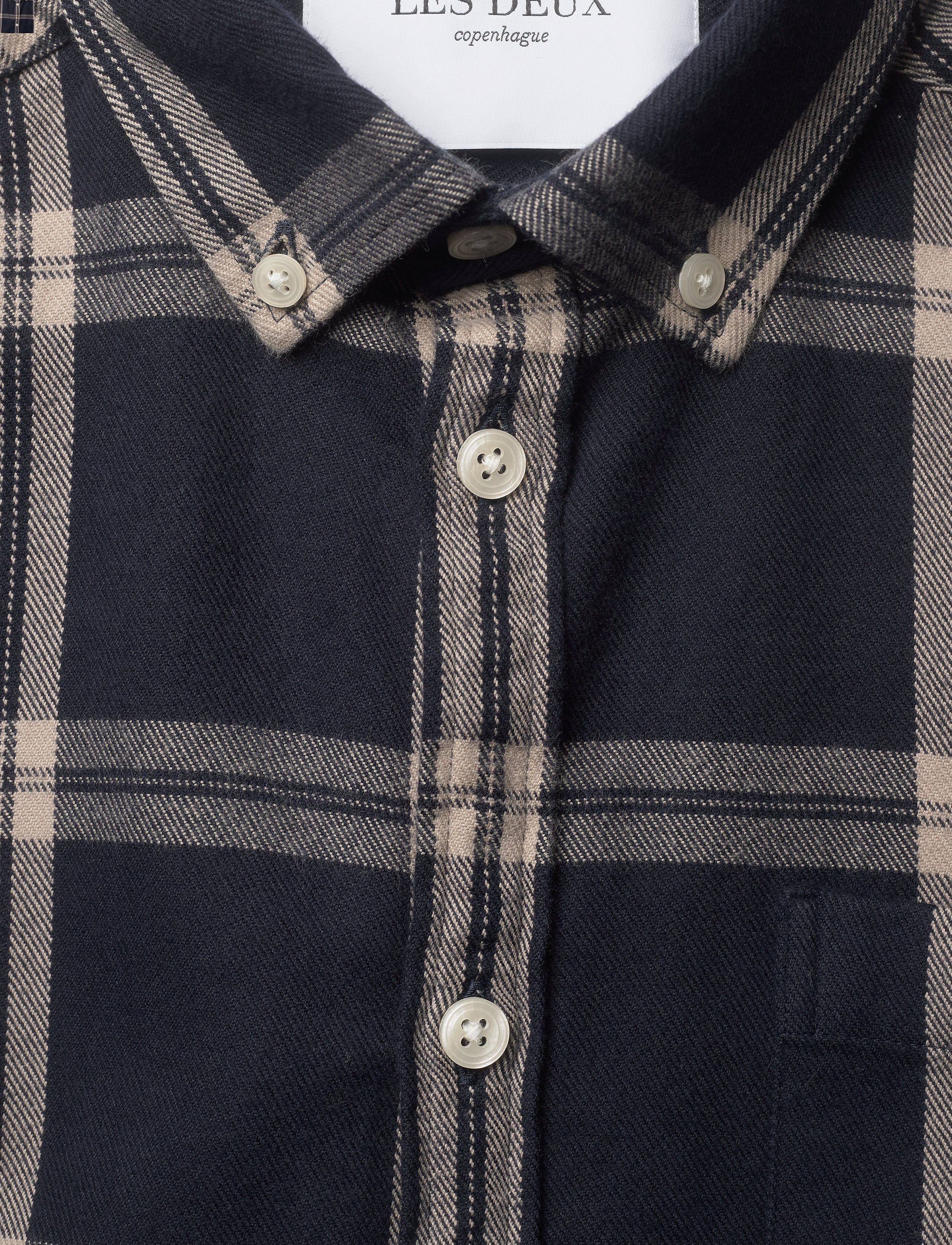 Les Deux - Jasper Check Flannel Shirt - dark navy/light sand - 2