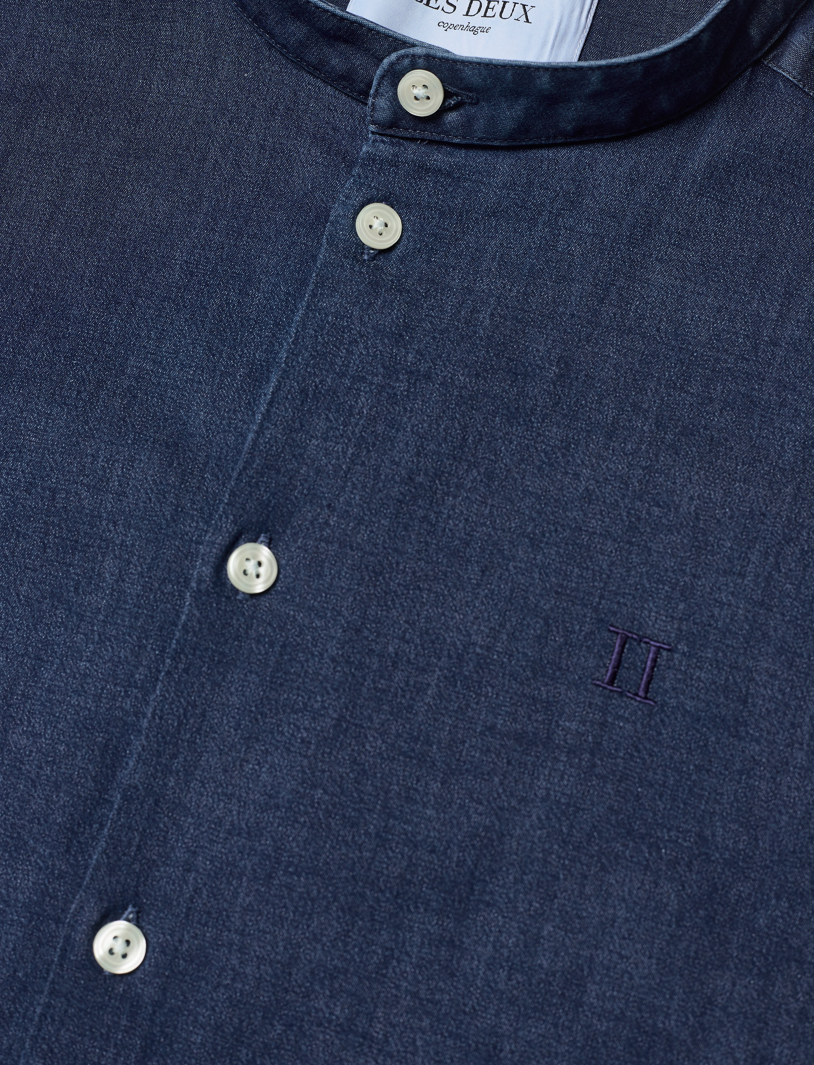 Les Deux - Lee Chambray Mandarin Shirt - dark navy - 3