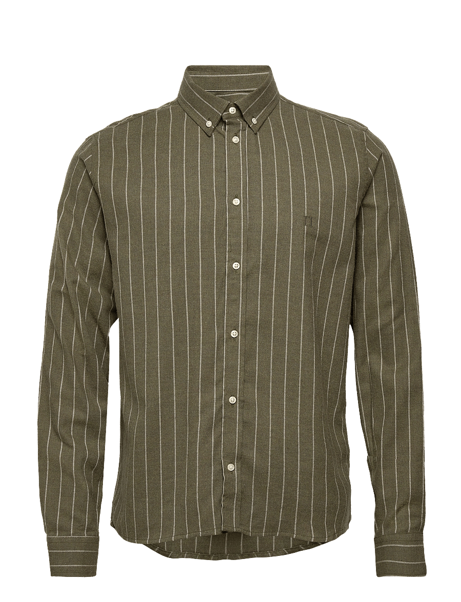 Les Deux - Desert Reg Stripe Shirt - olive night mélange/ivory - 0