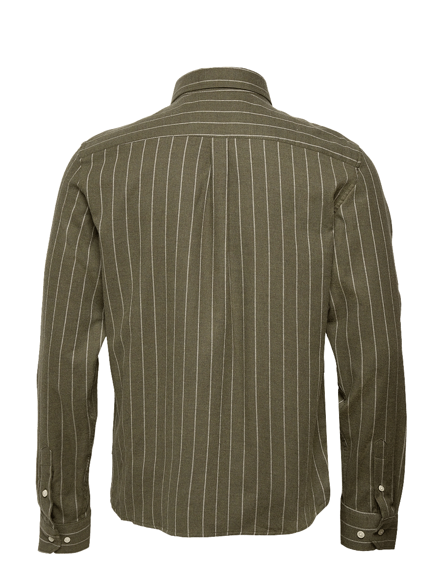 Les Deux - Desert Reg Stripe Shirt - olive night mélange/ivory - 1