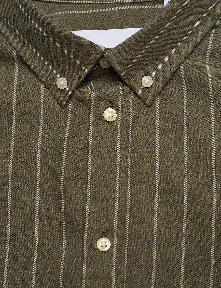 Les Deux - Desert Reg Stripe Shirt - olive night mélange/ivory - 2