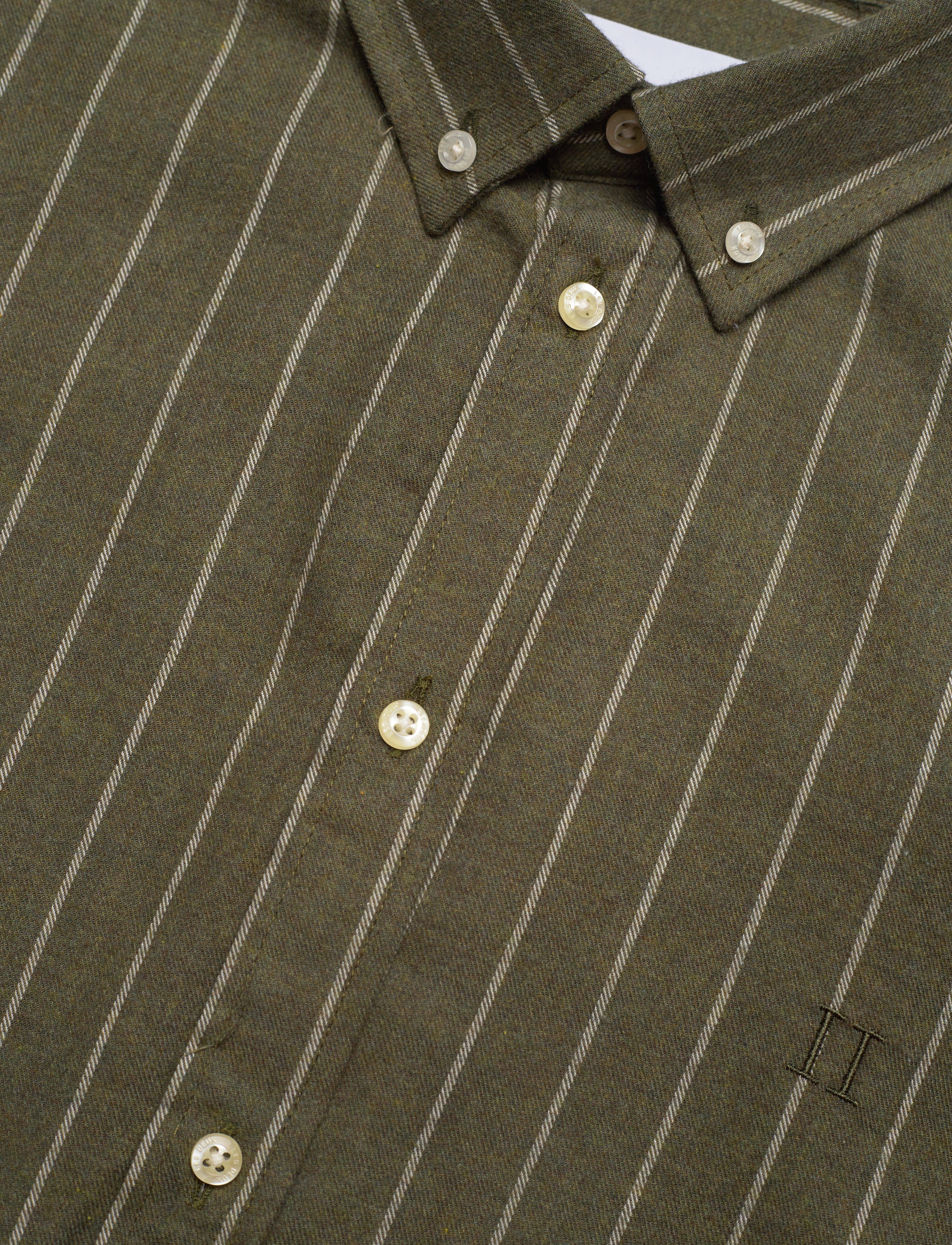 Les Deux - Desert Reg Stripe Shirt - olive night mélange/ivory - 3