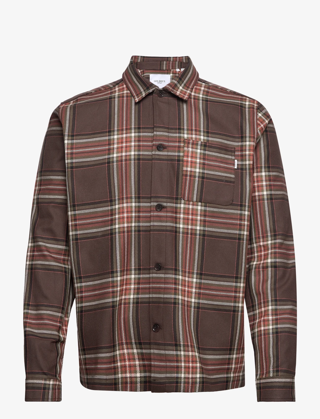 Les Deux - Keanu Check Twill Shirt - heren - coffee brown/ivory - 0