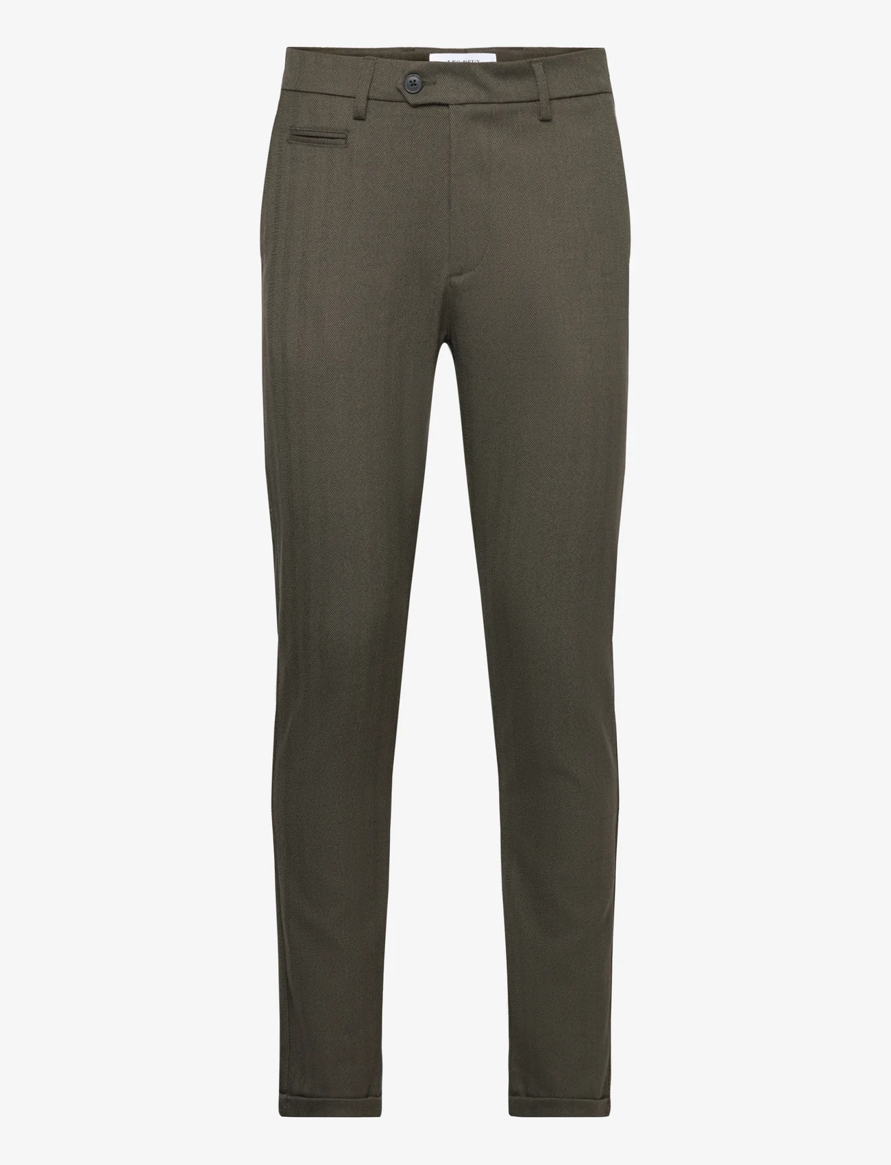 Les Deux - Como Herringbone Suit Pants - puvunhousut - olive night/dark brown - 0