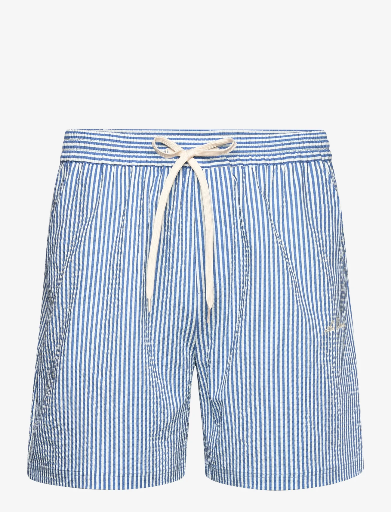 Les Deux - Stan Stripe Seersucker Swim Shorts - nordic style - washed denim blue/light ivory - 1