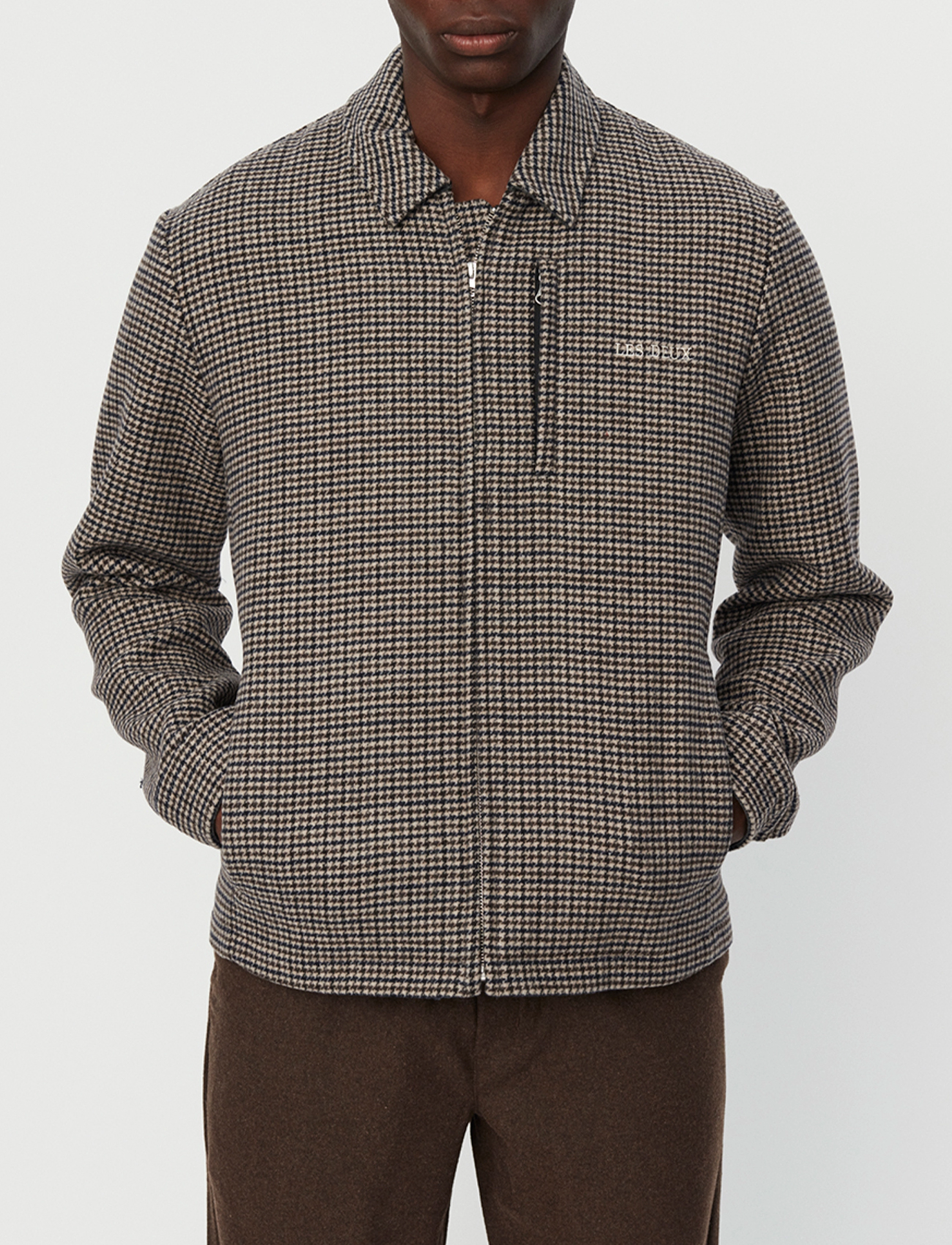Les Deux - Manuel Houndstooth Wool Jacket - dark sand/black - 2