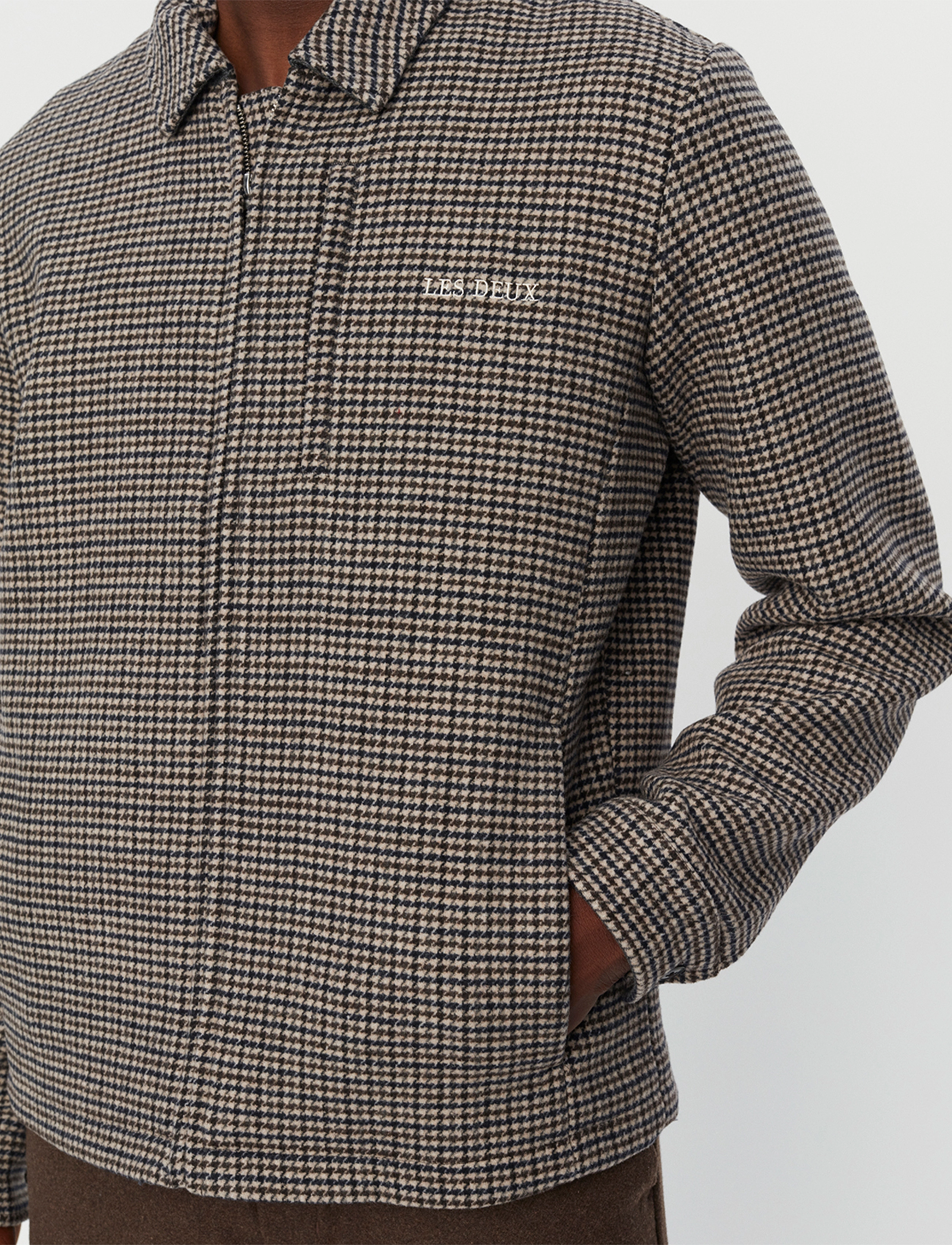 Les Deux - Manuel Houndstooth Wool Jacket - dark sand/black - 3