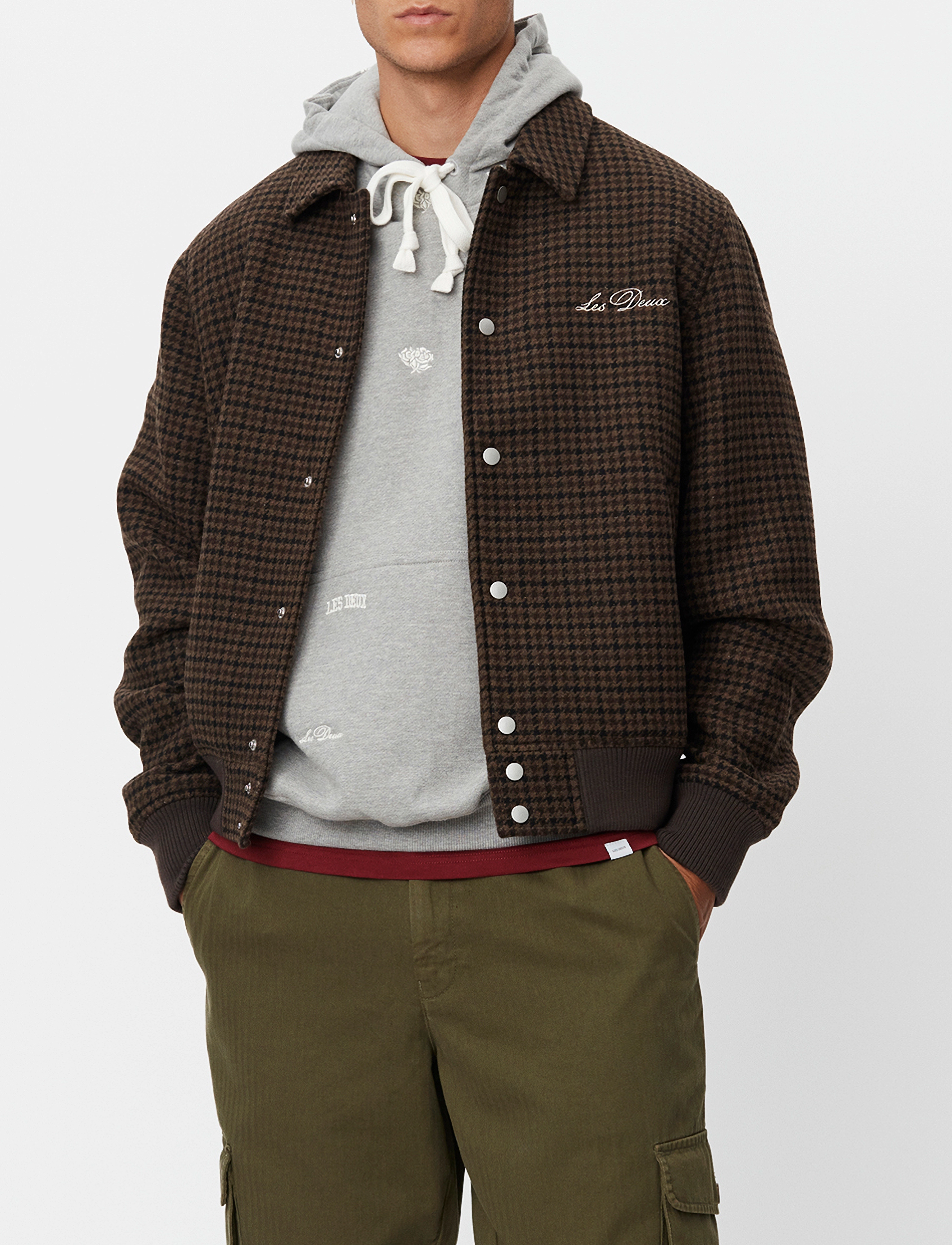Les Deux - Les Deux Varsity Houndstooth Wool J - mountain grey/coffee brown - 2