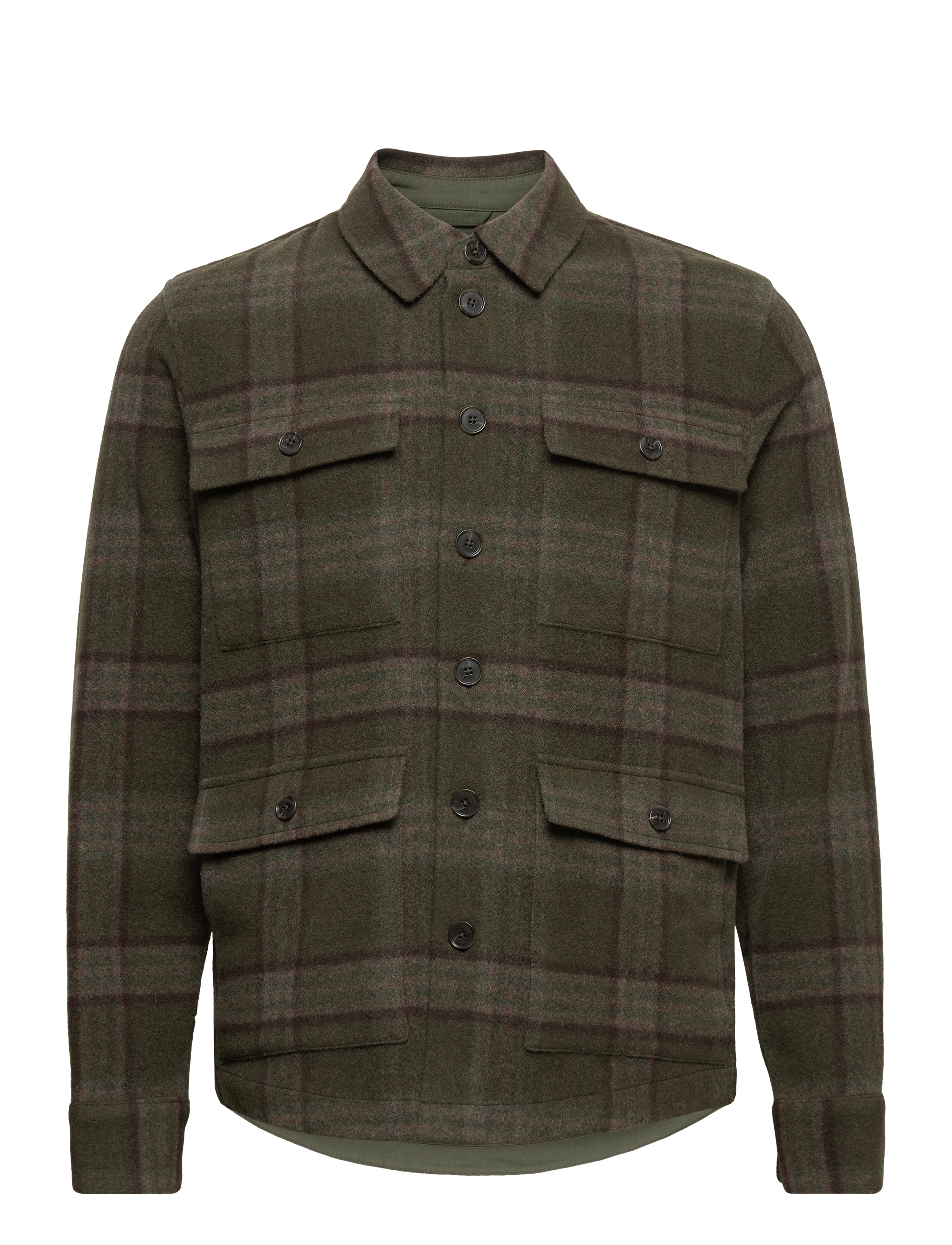 Les Deux - Kyle Check Wool Hybrid Shirt - olive night/dark sand - 0