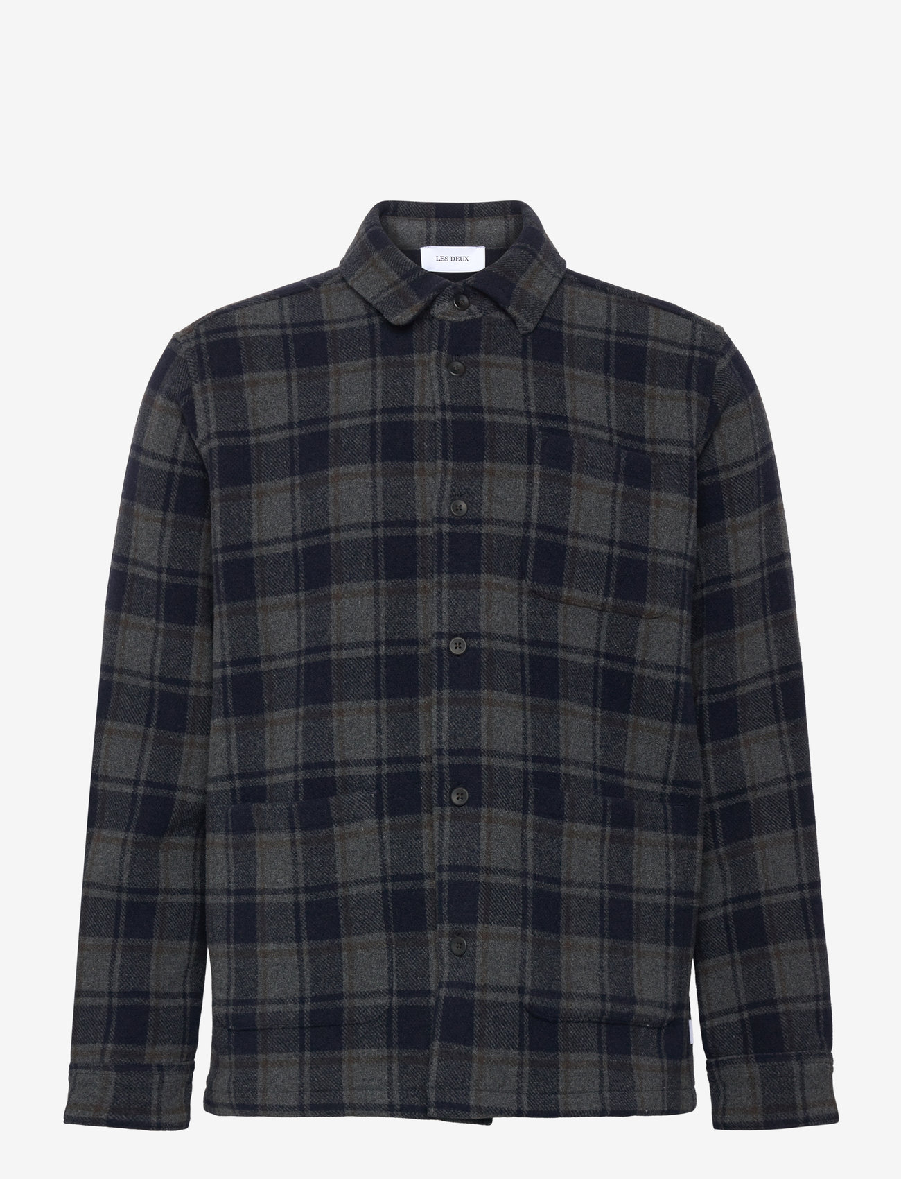 Les Deux - Jason Check Wool Overshirt 2.0 - charcoal/dark navy - 0