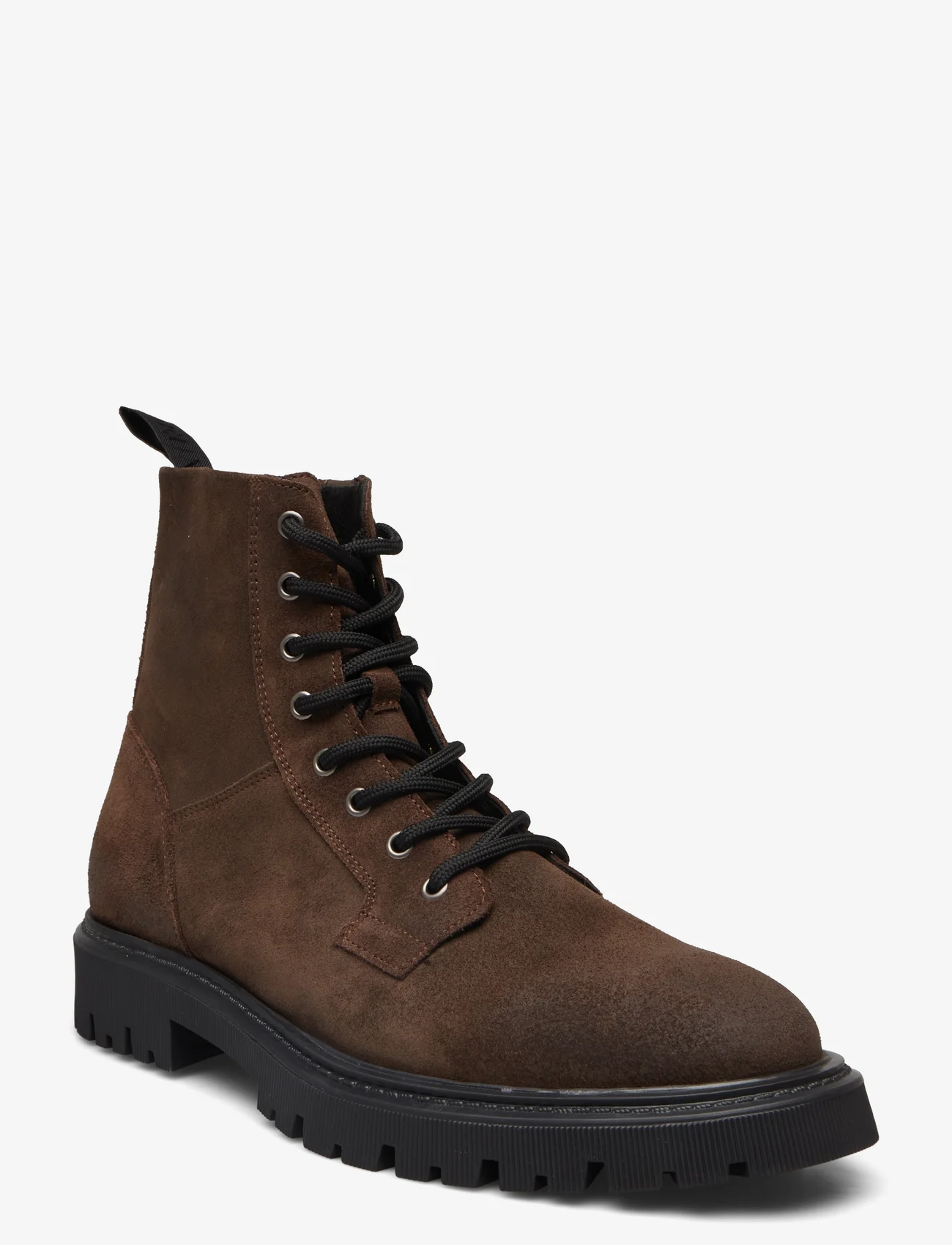 Les Deux - Tatum Suede Lace-Up Boot - støvler med snøre - dark brown - 0