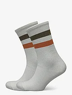 Woods Rib Stripe Socks - 2-Pack - OFF WHITE/OLIVE NIGHT