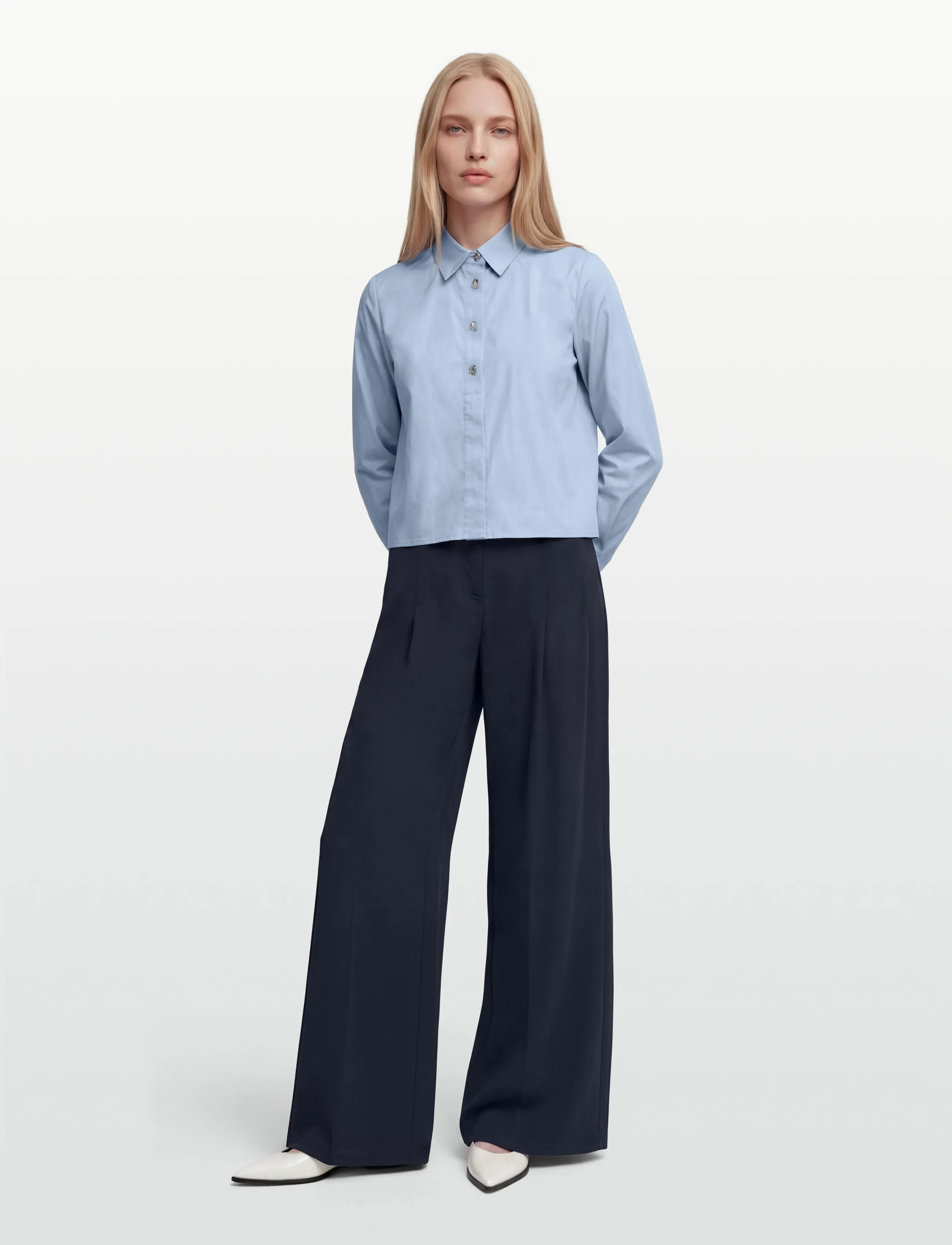 Levete Room Lr-Isla Solid, S, Shirts, Blau - Long-sleeved, Frauen