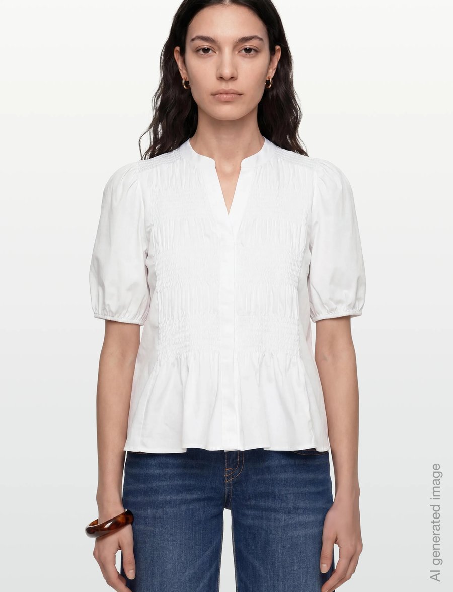 Levete Room - LR-ISLA SOLID - short-sleeved blouses - 1000 white - 3
